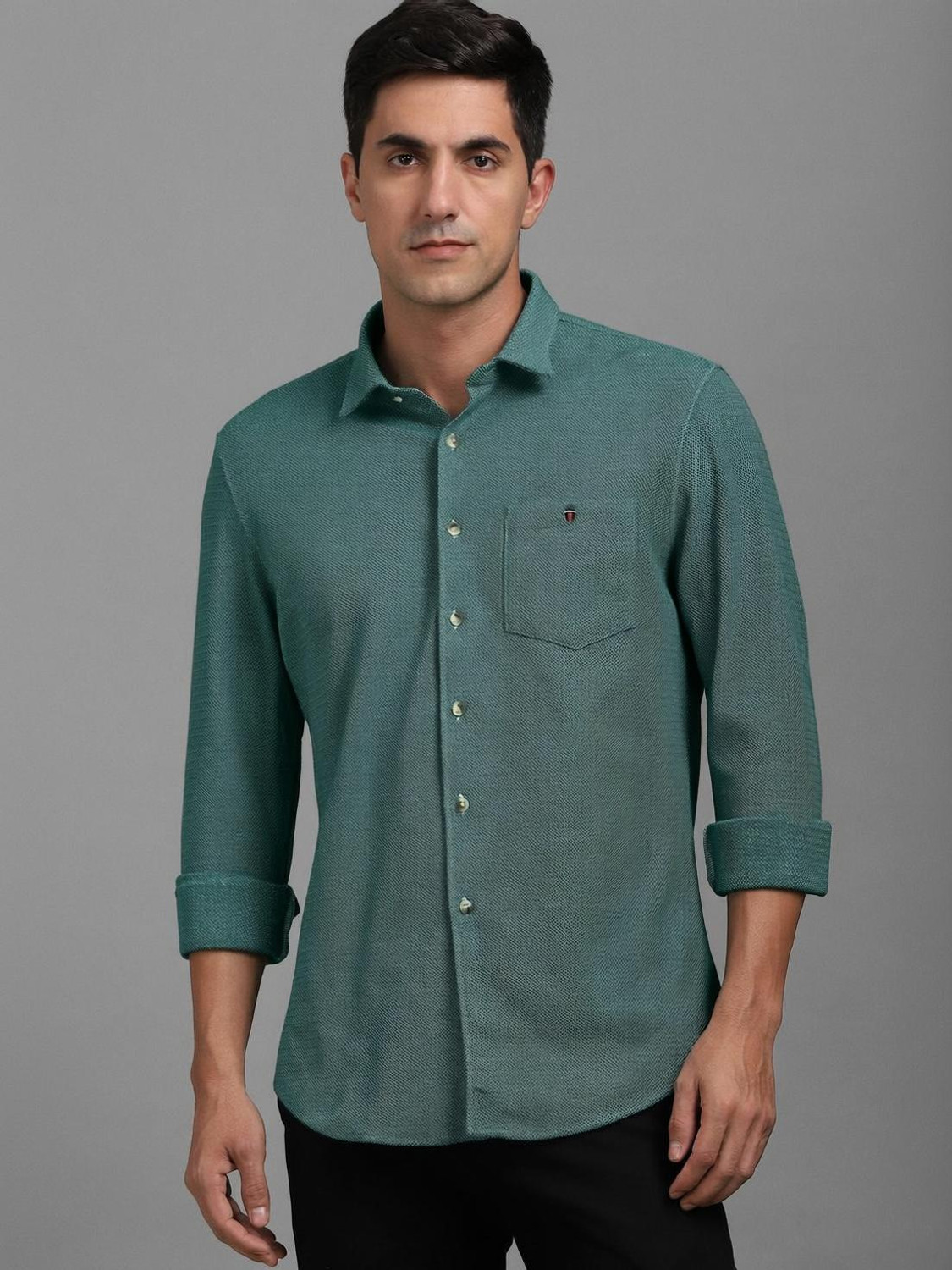 Image of Louis Philippe Sport Men Self Design Casual Green Shirt