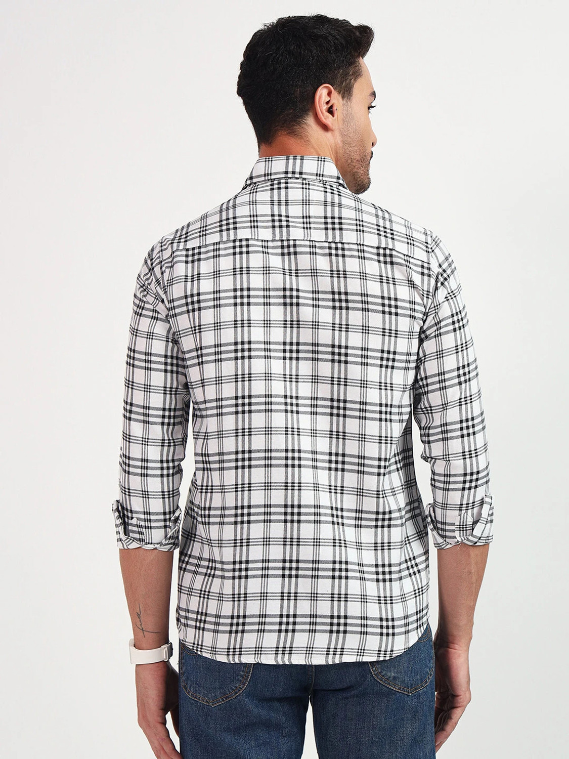 Image of youth first Men Checkered Casual White, Blue Shirt