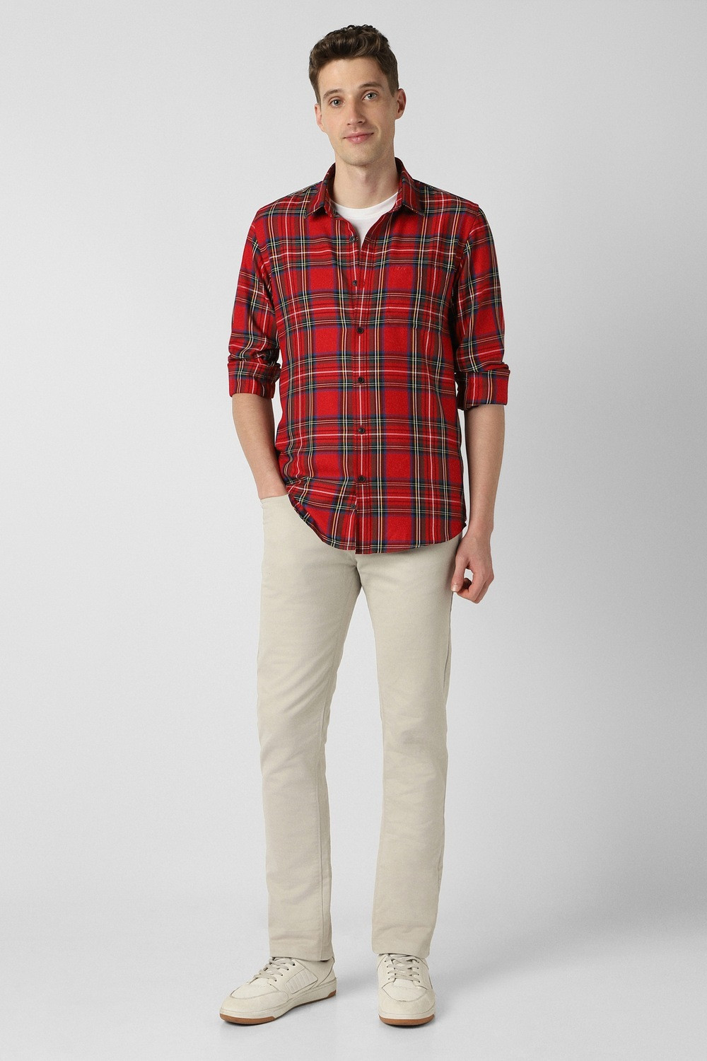 Image of PETER ENGLAND Men Checkered Casual Red Shirt
