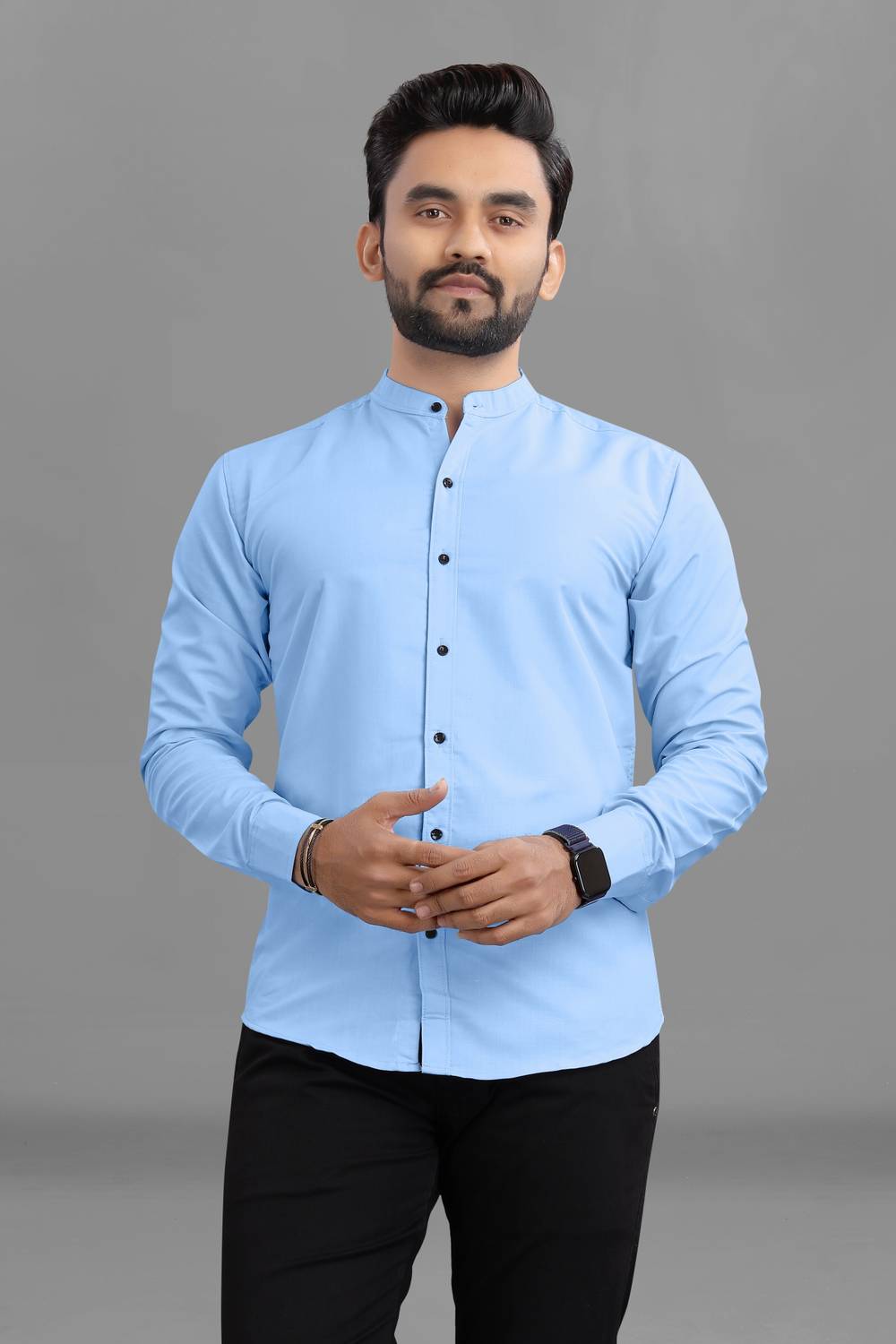 RAHUL Men Solid Casual Light Blue Shirt - Image 4