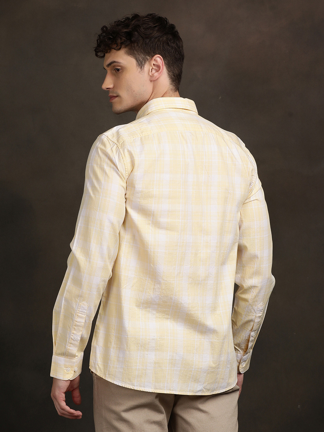 Image of TURTLE Men Checkered Casual Beige Shirt