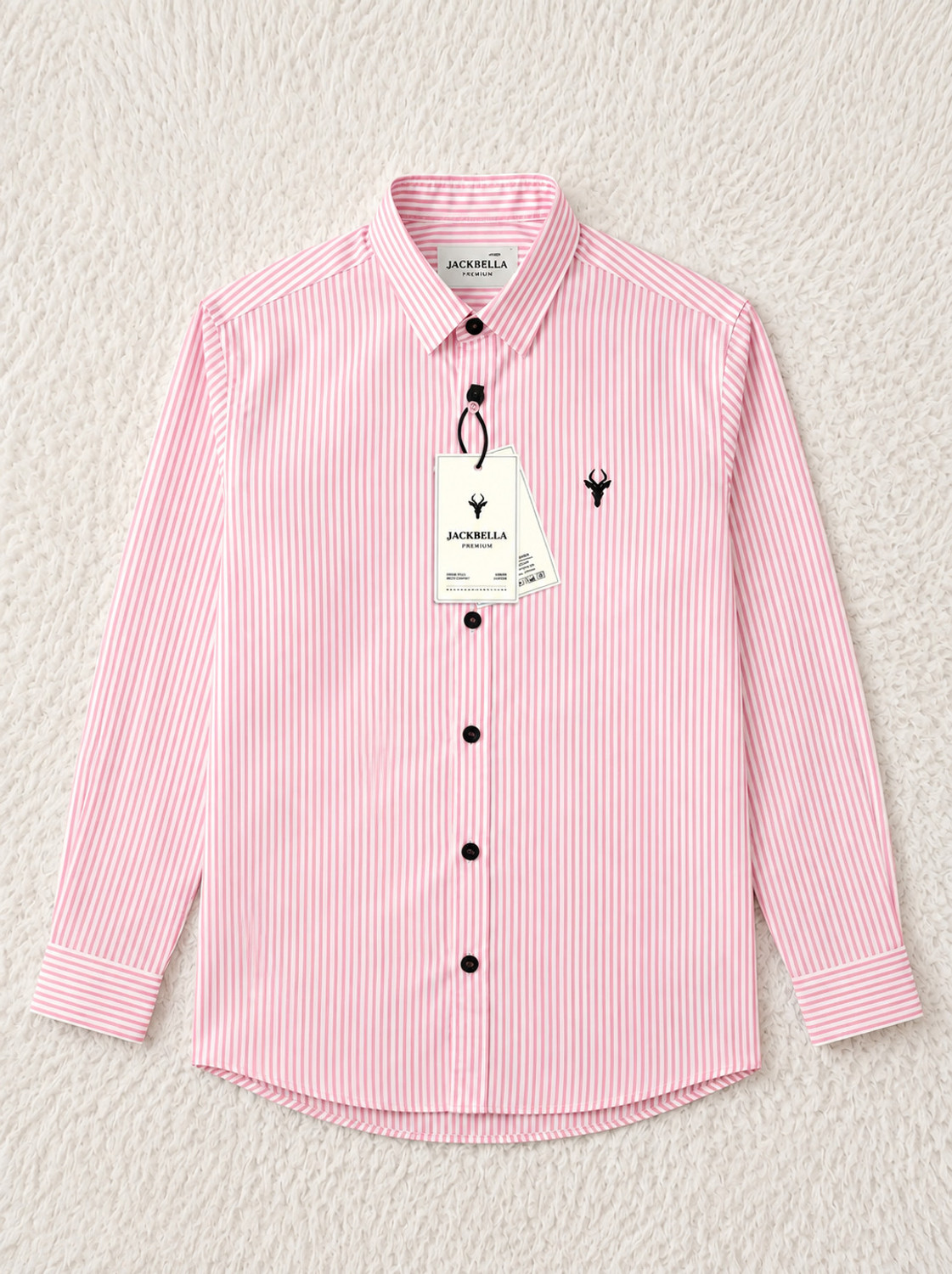 Image of JACKBELLA Men Striped Casual White, Pink Shirt