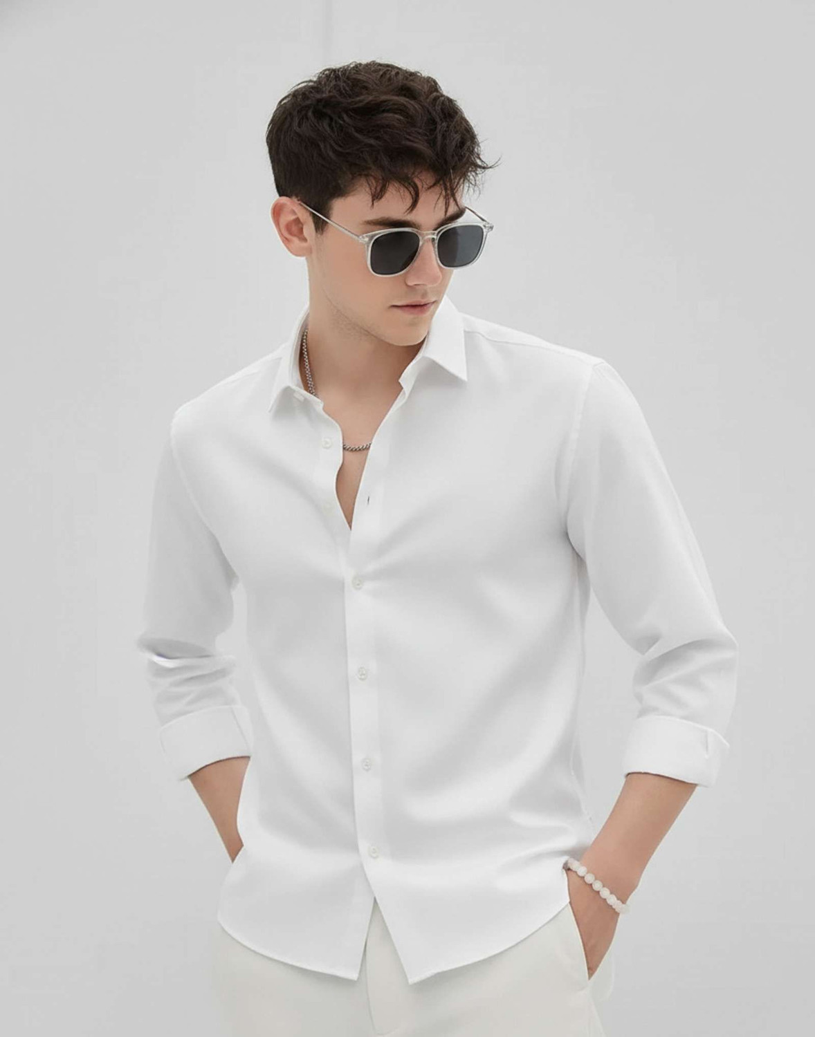 Image of Clothisto Men Solid Casual White Shirt