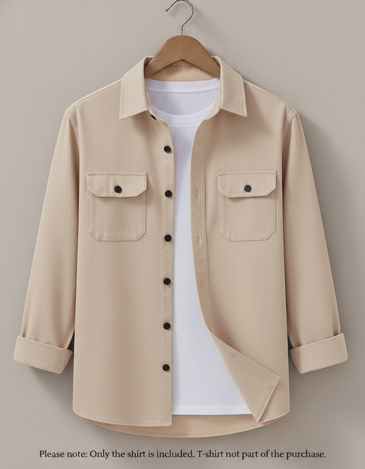 Image of Styles Thief Men Solid Casual Beige Shirt