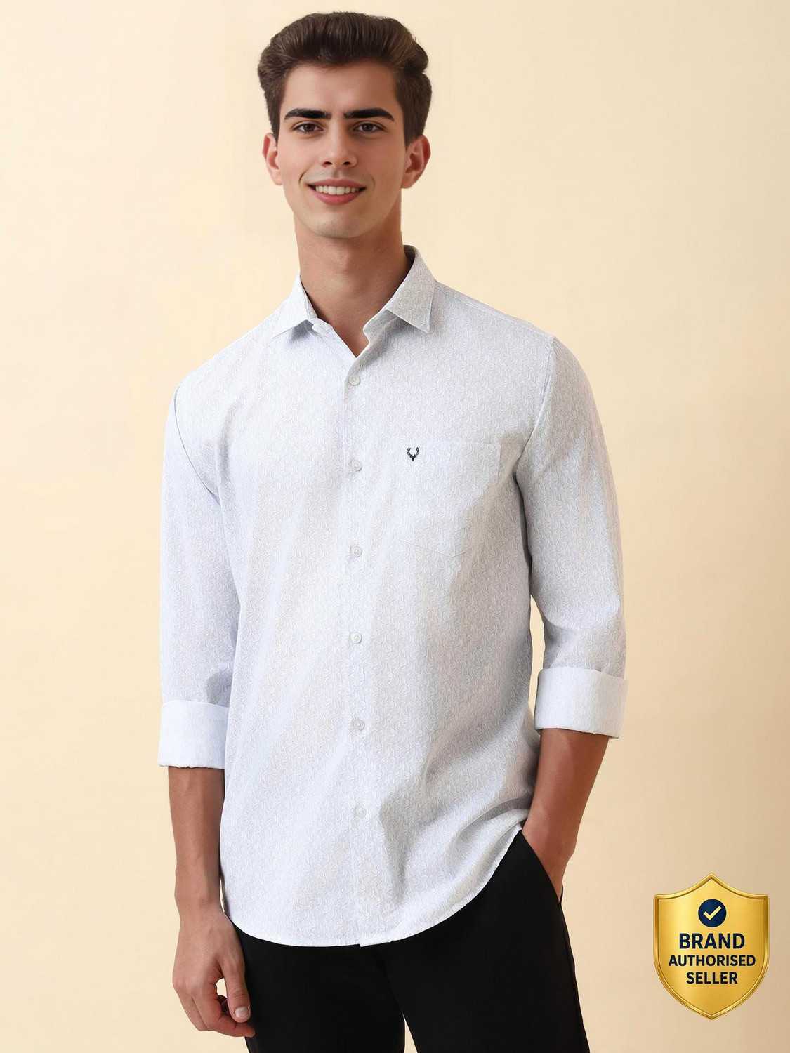 Image of Allen Solly Men Printed Casual White Shirt