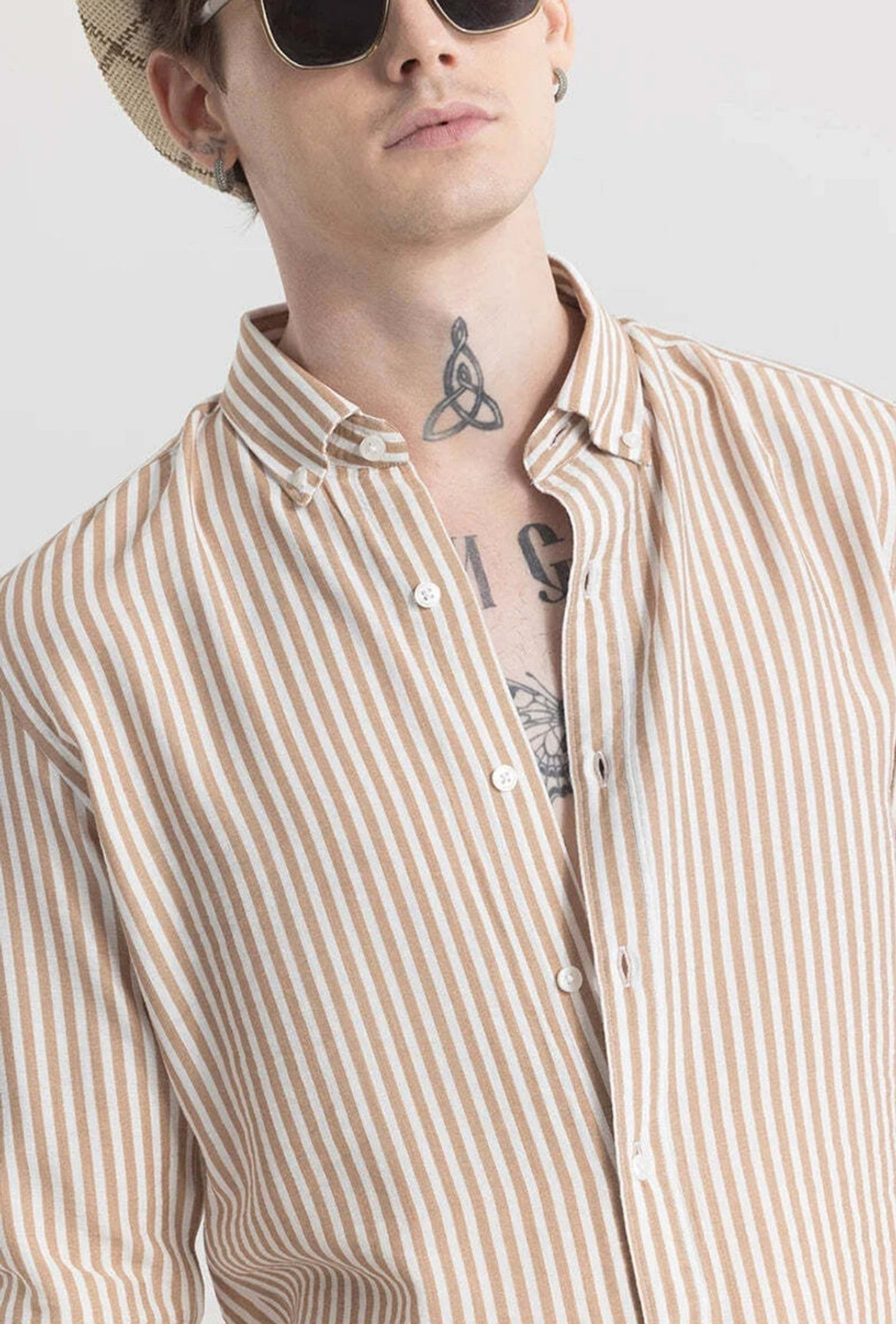 Image of METRONAUT Men Striped Casual Brown Shirt
