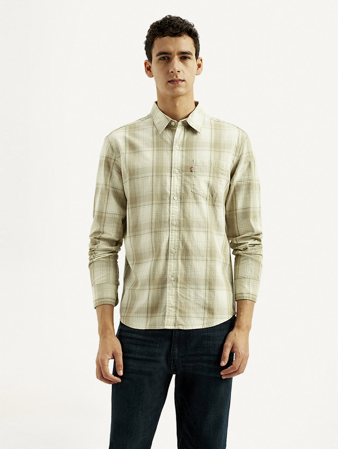 Image of LEVI'S Men Checkered Casual Beige Shirt