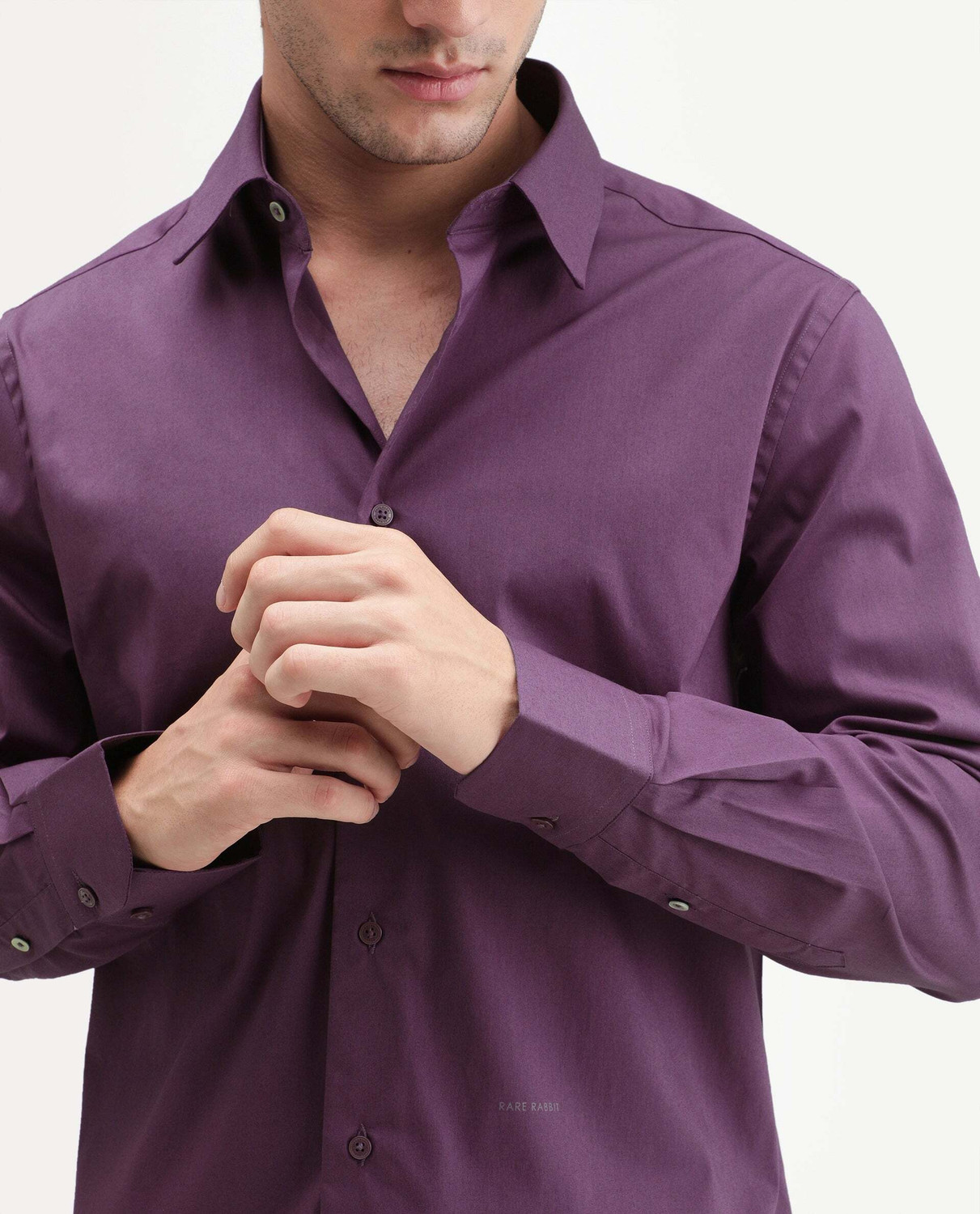 Image of RARE RABBIT Men Solid Casual Purple Shirt