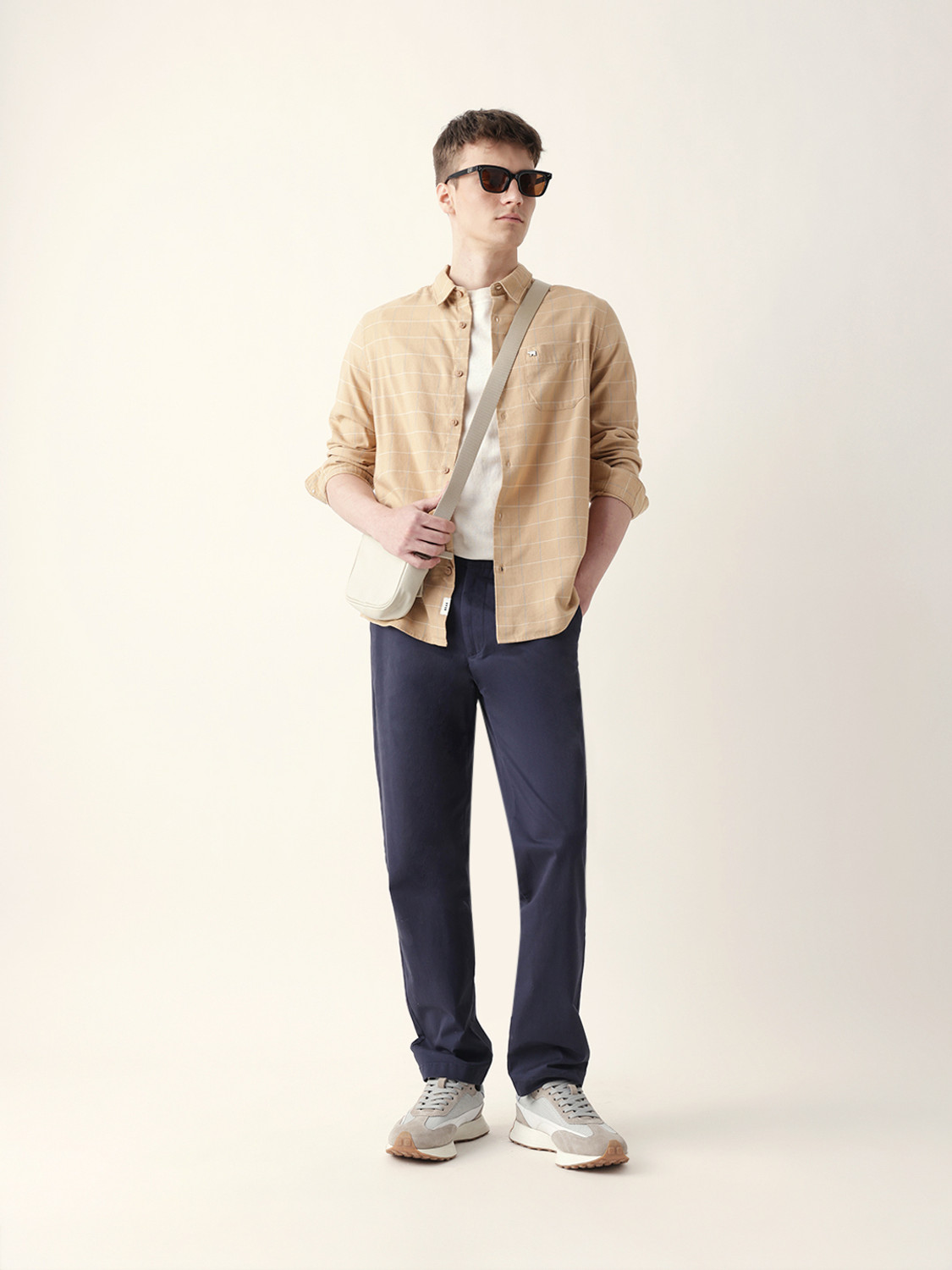 Image of THE BEAR HOUSE Men Checkered Casual Beige Shirt