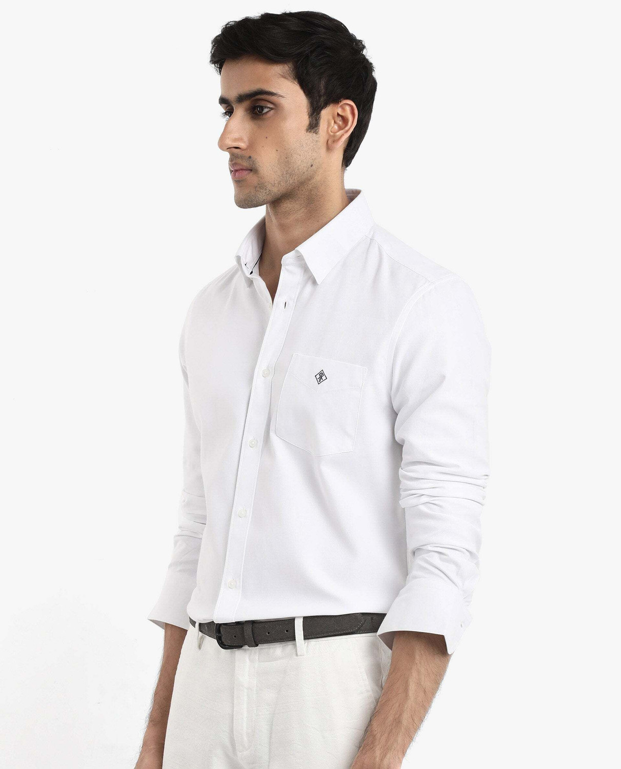 Image of RARE RABBIT Men Solid Formal White Shirt