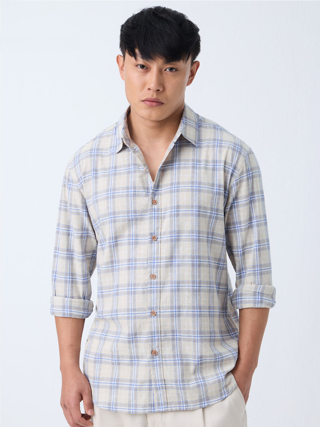 Image of The Souled Store Men Regular Fit Checkered Spread Collar Casual Shirt