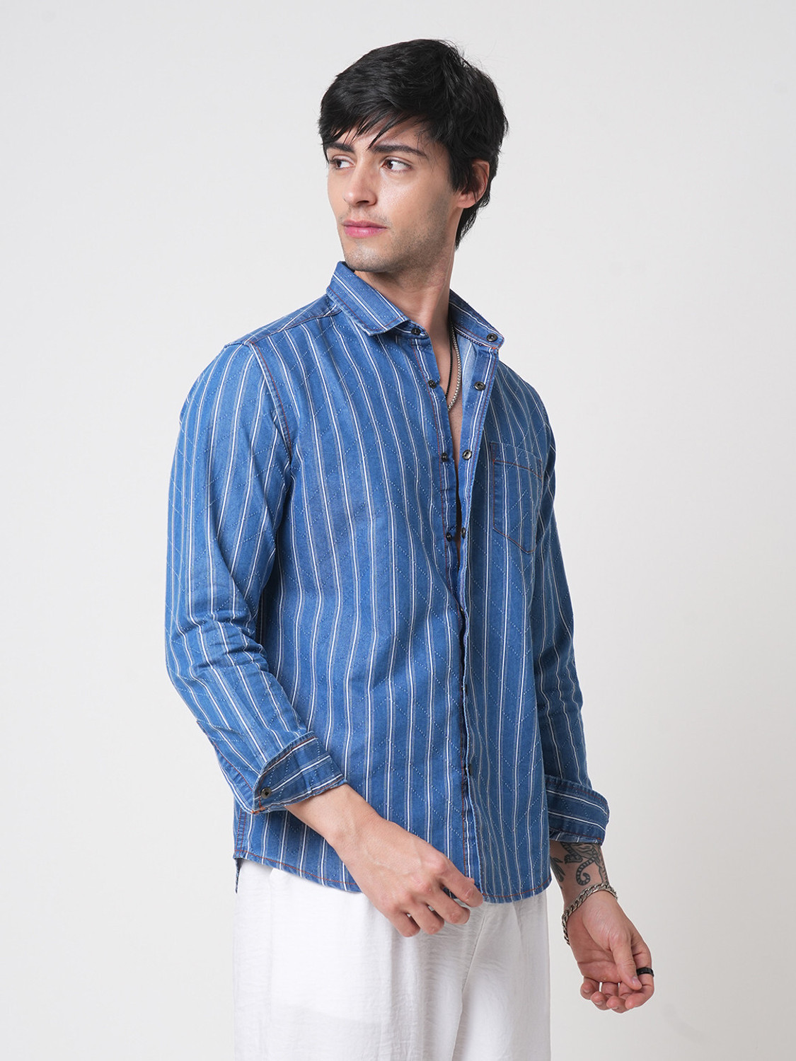 Image of VASTRADO Men Striped Casual Blue Shirt
