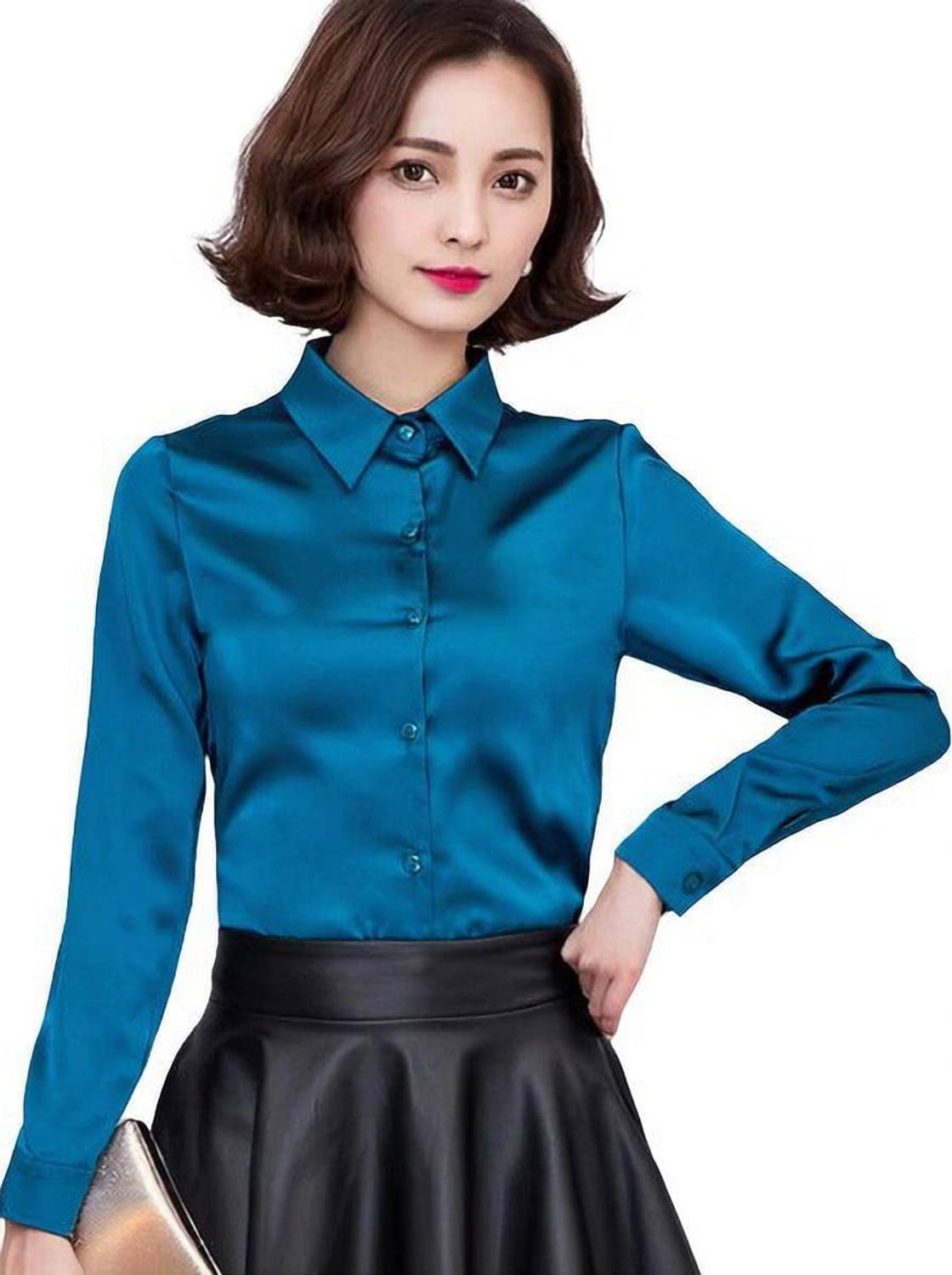 BOWRAIN Women Solid Casual Blue Shirt