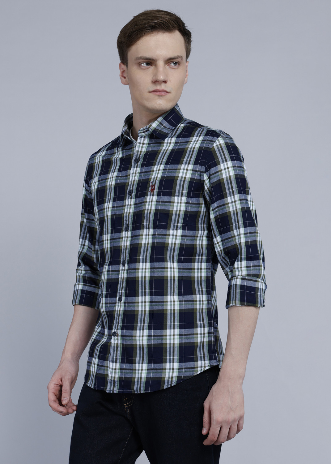 Image of U.S. Polo Assn. Denim Co. Men Regular Fit Solid Cut Away Collar Casual Shirt