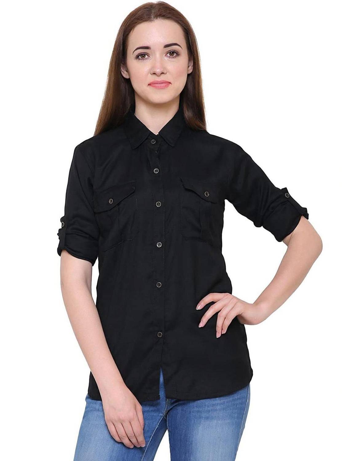 Krisha Collection Women Solid Casual Black Shirt