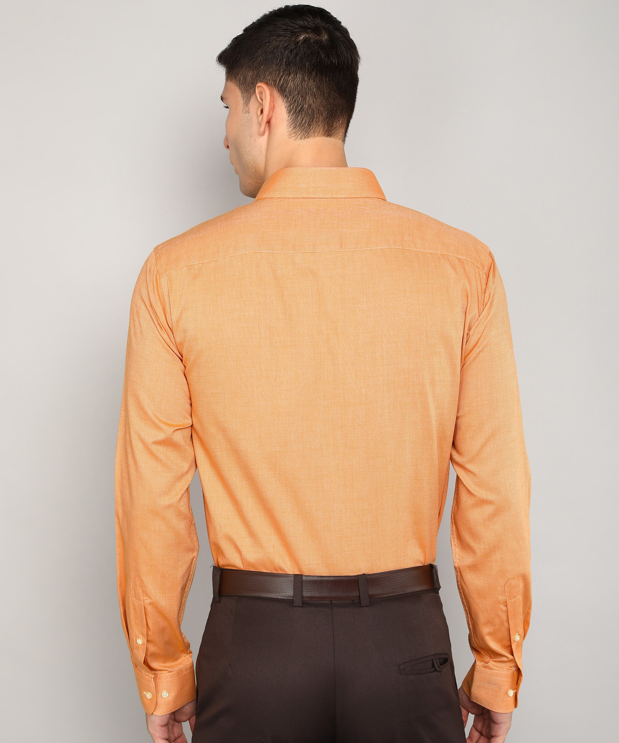 Image of Raymond Men Self Design Formal Yellow Shirt