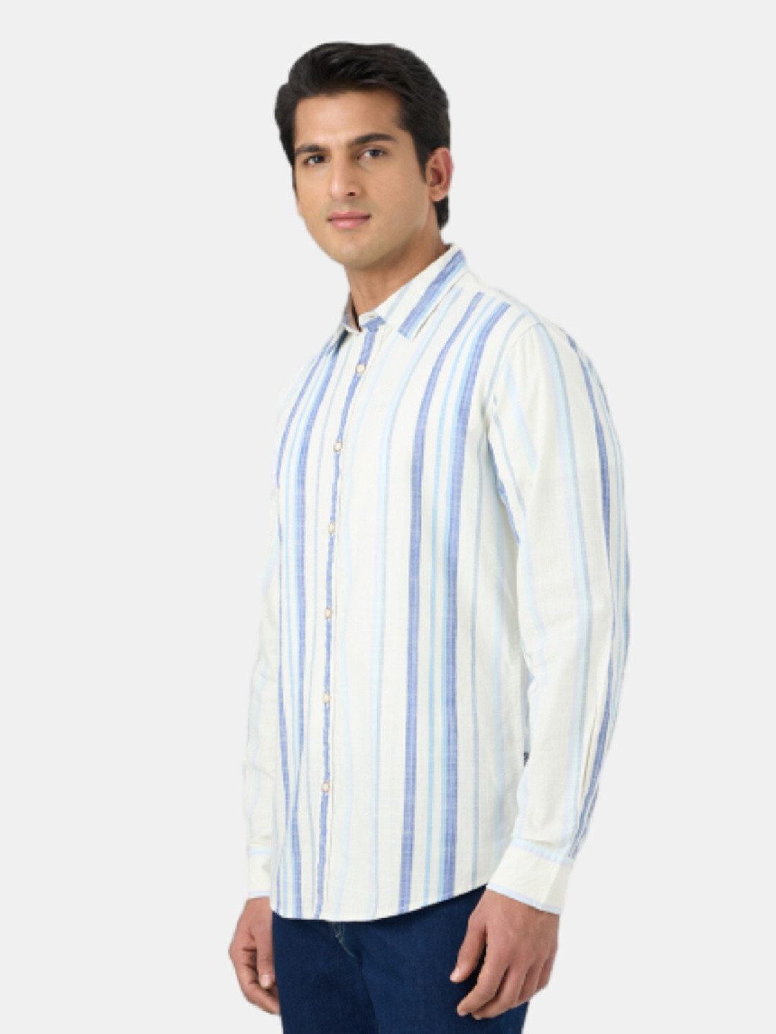 Image of Pepe Jeans Men Striped Casual White Shirt