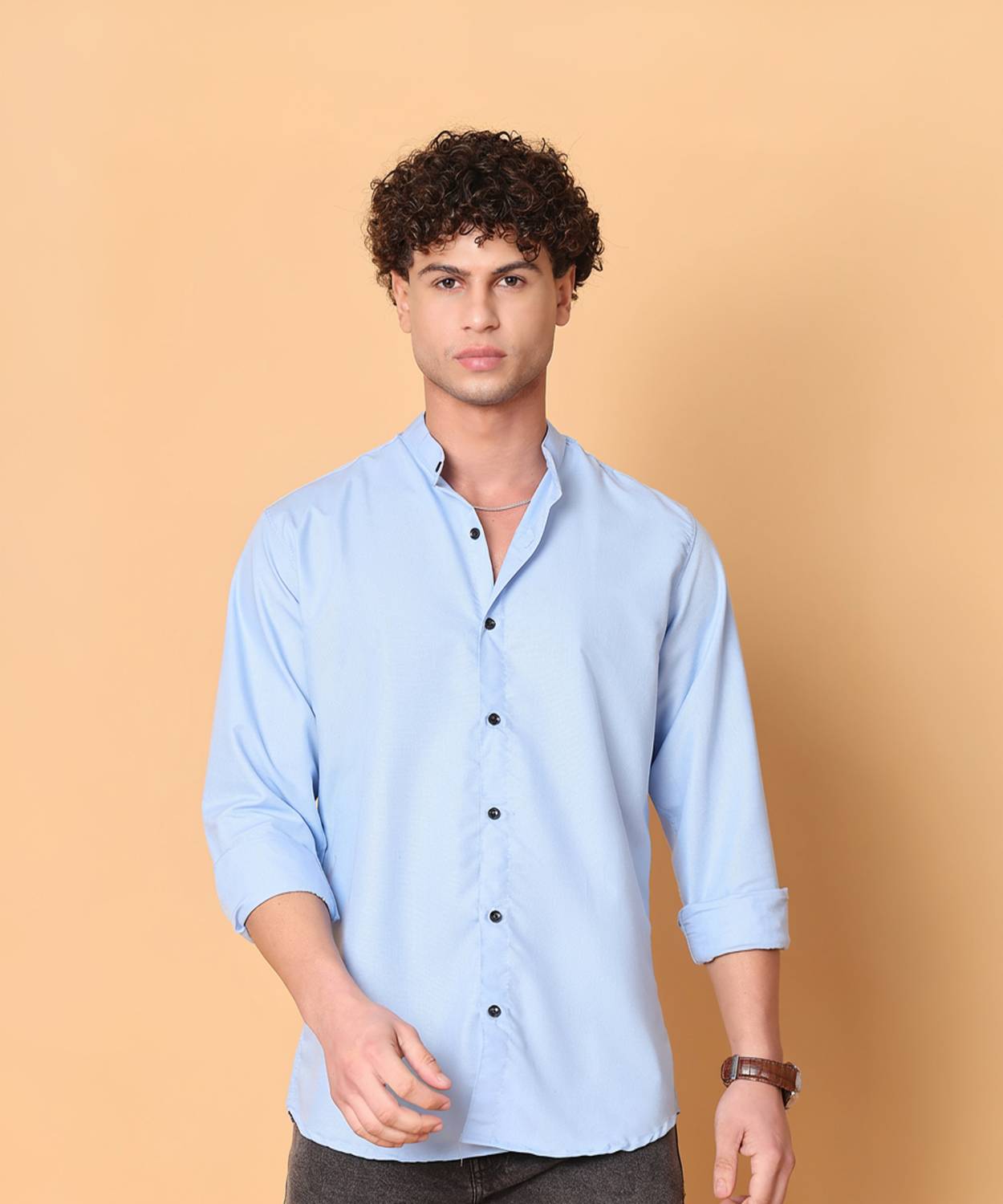 Tanip Men Solid Casual Light Blue Shirt