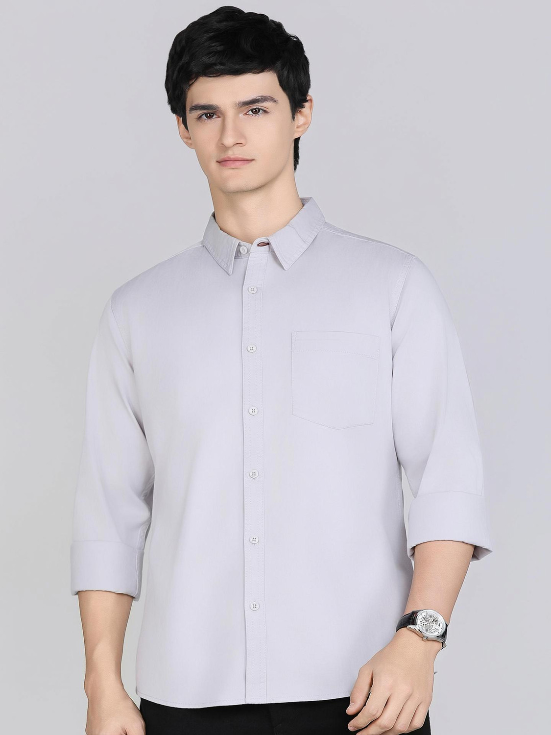 Image of Roadster Men Solid Casual Grey Shirt