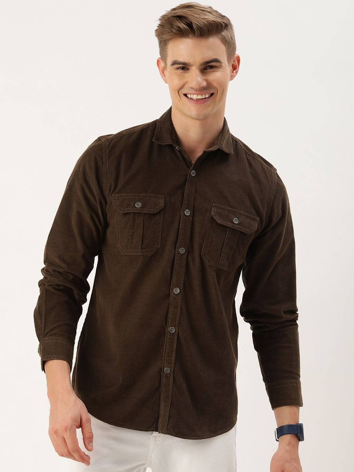 Mast & Harbour Men Solid Casual Brown Shirt - Image 1