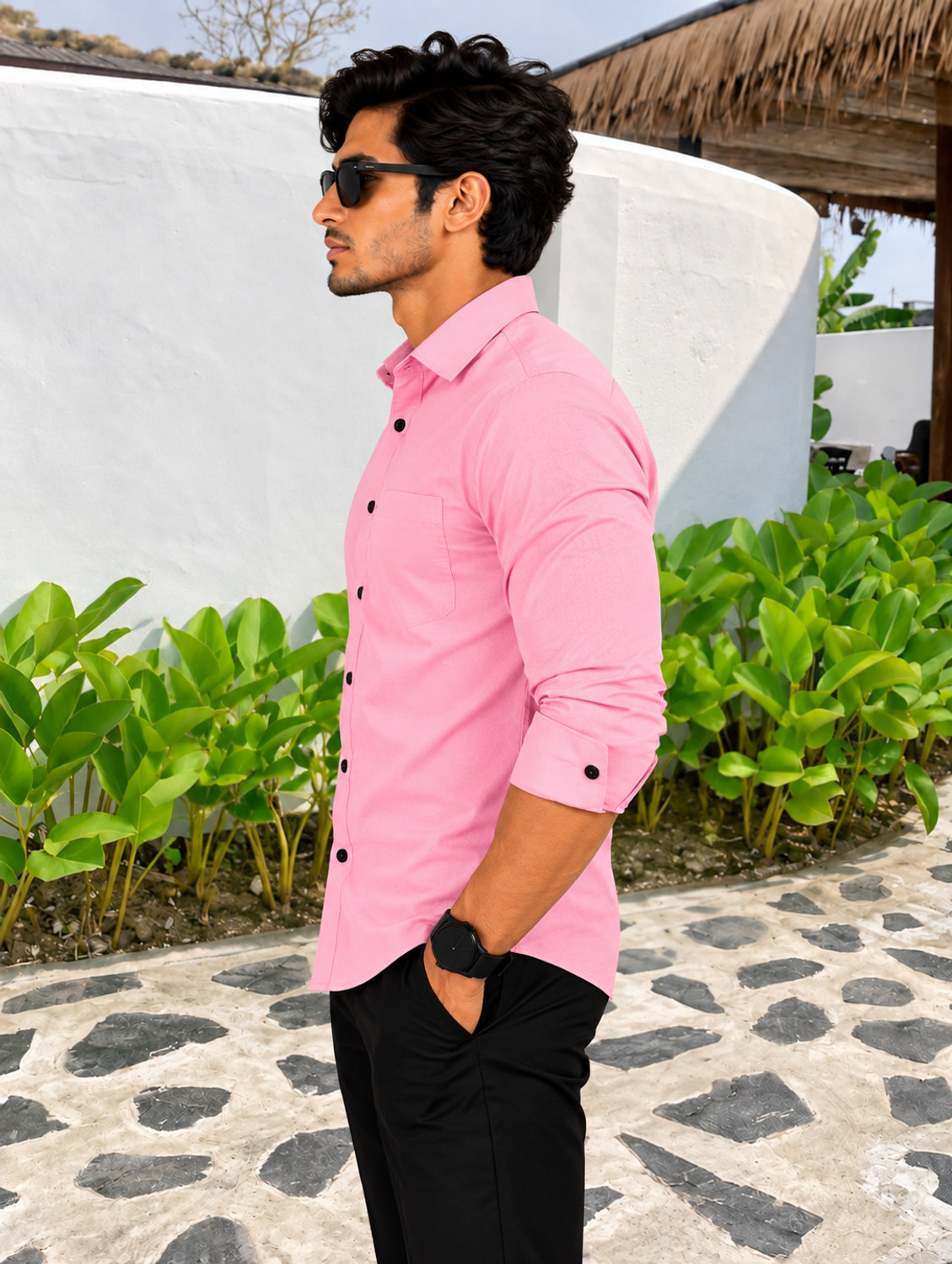 Image of DADA Men Regular Fit Solid Spread Collar Formal Shirt