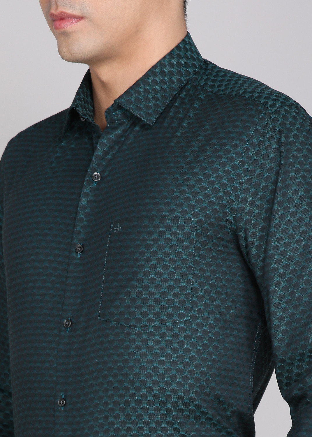 Image of ARROW Men Checkered Formal Dark Green Shirt