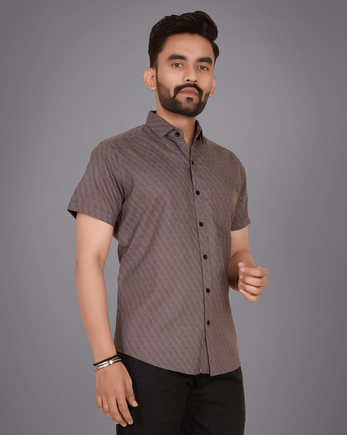 Image of Voroxy Men Self Design Casual Brown Shirt