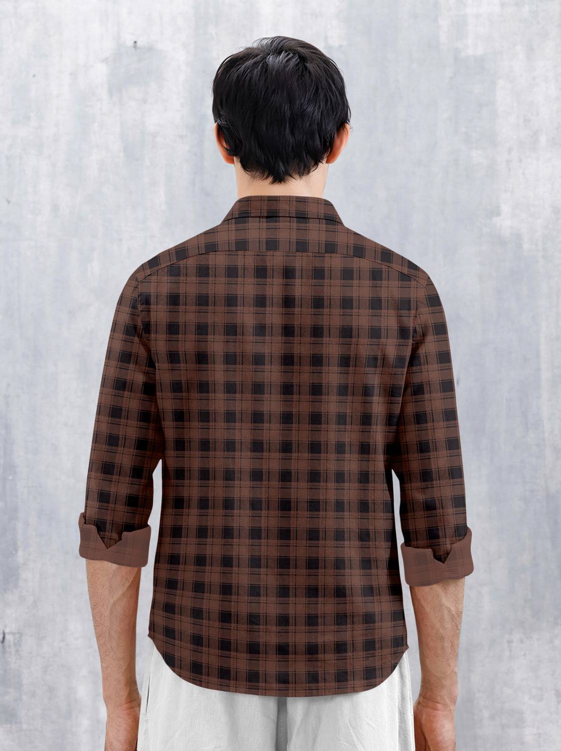 SZN Men Checkered Casual Brown Shirt - Image 4