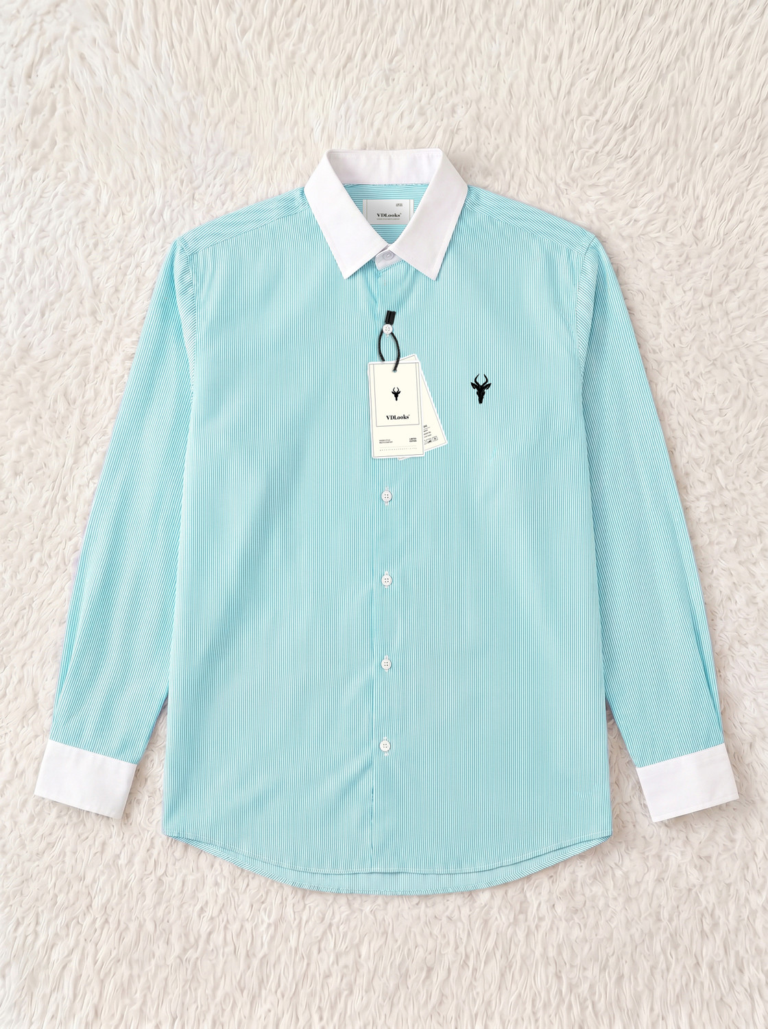 Image of vdlooks Men Striped Casual Light Blue Shirt