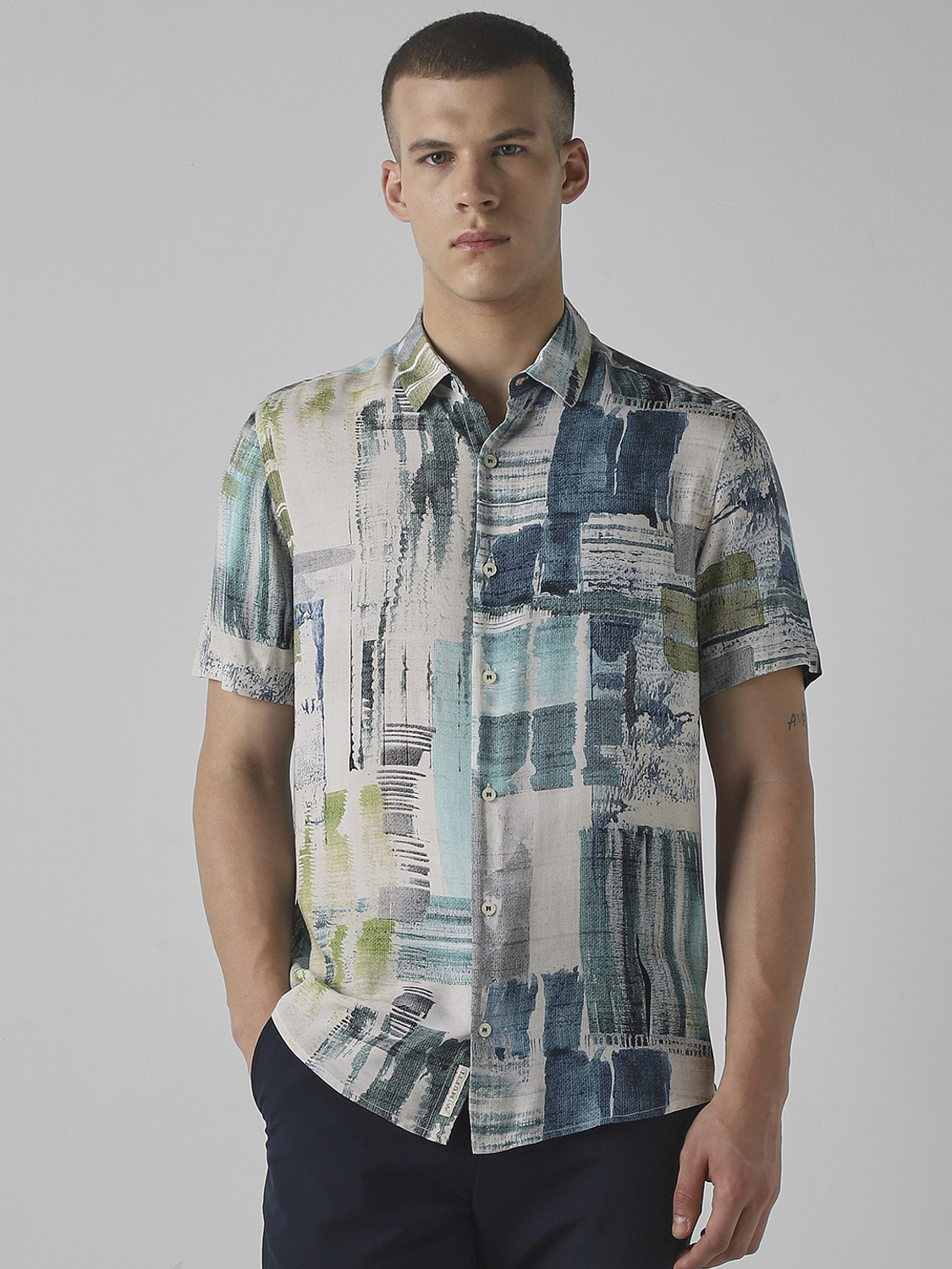 Image of MUFTI Men Printed Casual Multicolor Shirt