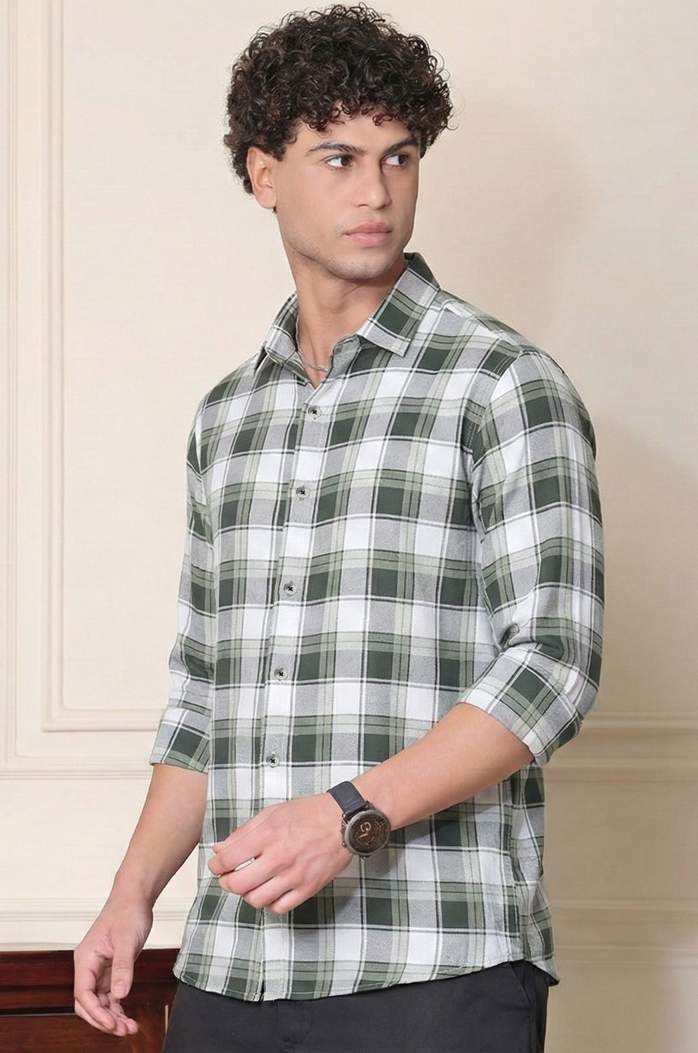 Image of R.Code by The Roadster Life Co. Men Checkered Casual Green Shirt