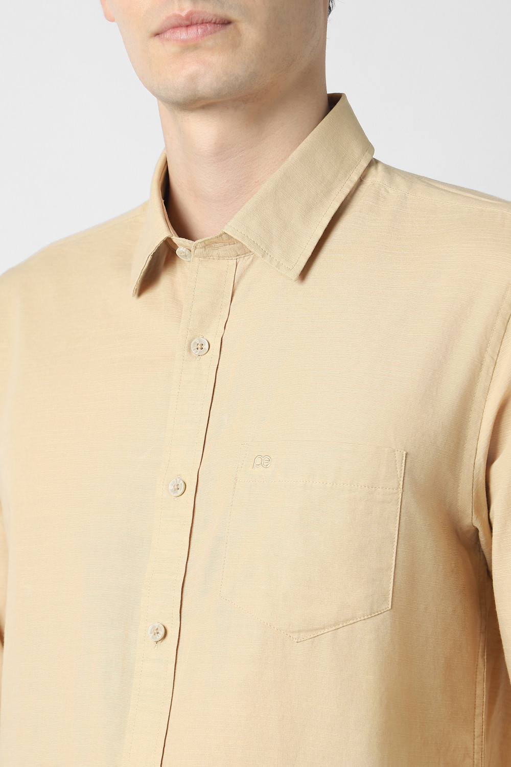 Image of PETER ENGLAND Men Solid Casual Beige Shirt