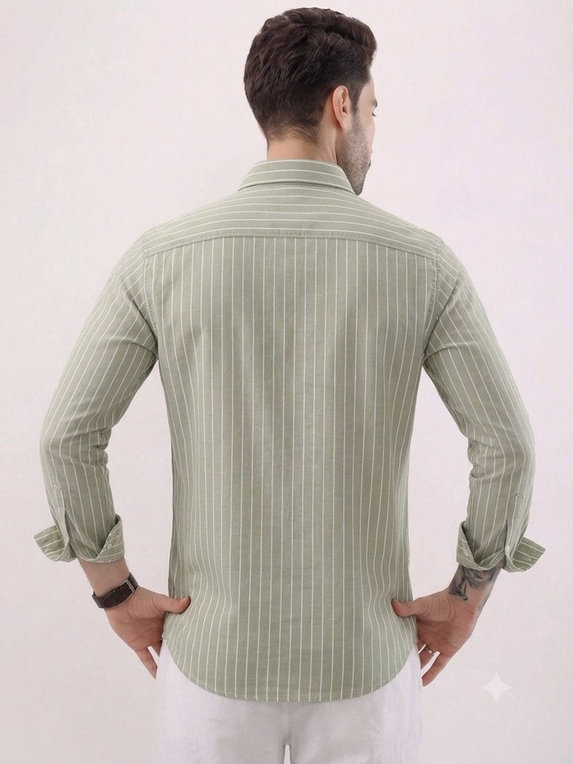 Roadster Men Light Green Striped Shirt - Image 5