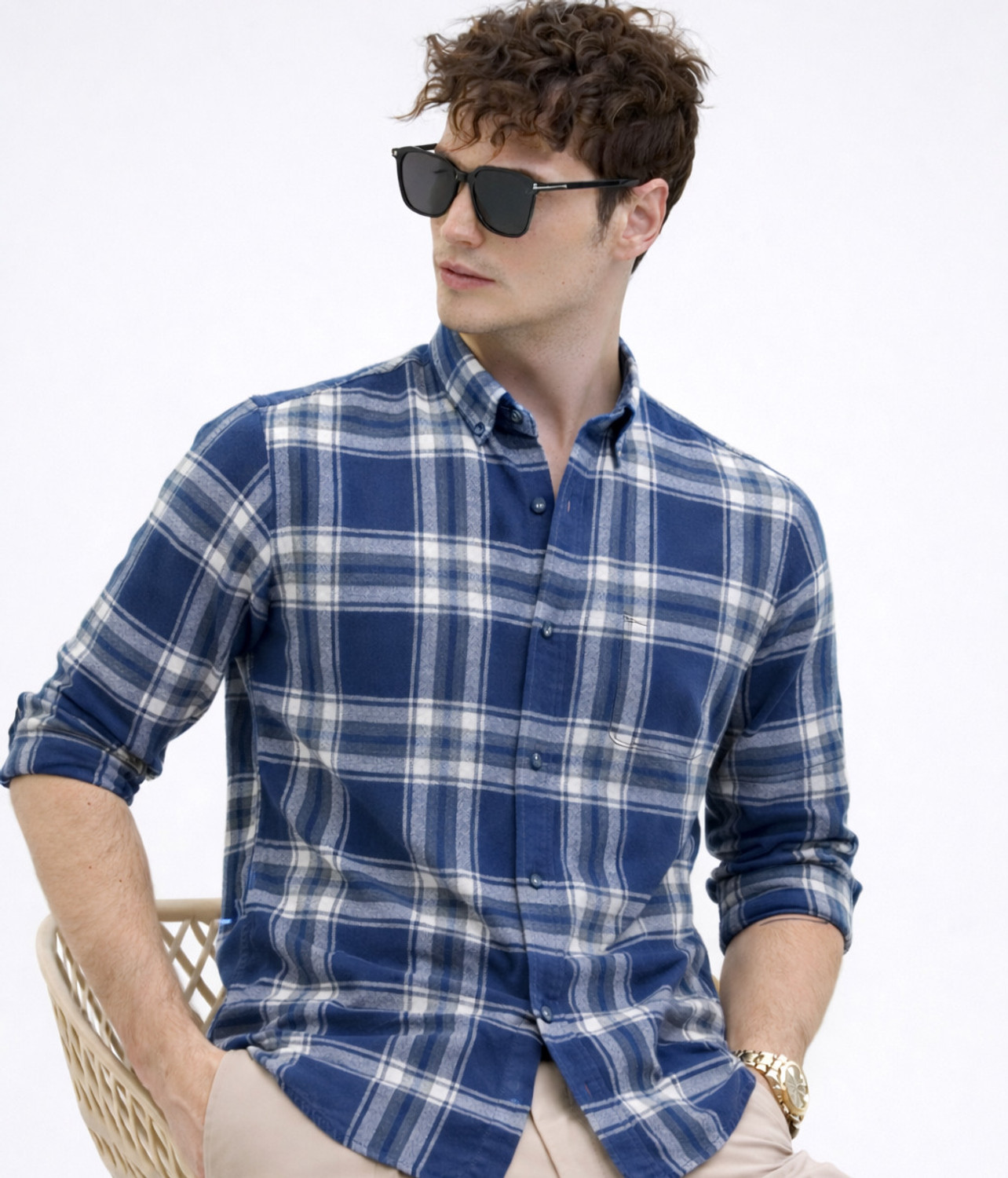 Image of Jai Textiles Men Checkered Casual Dark Blue Shirt