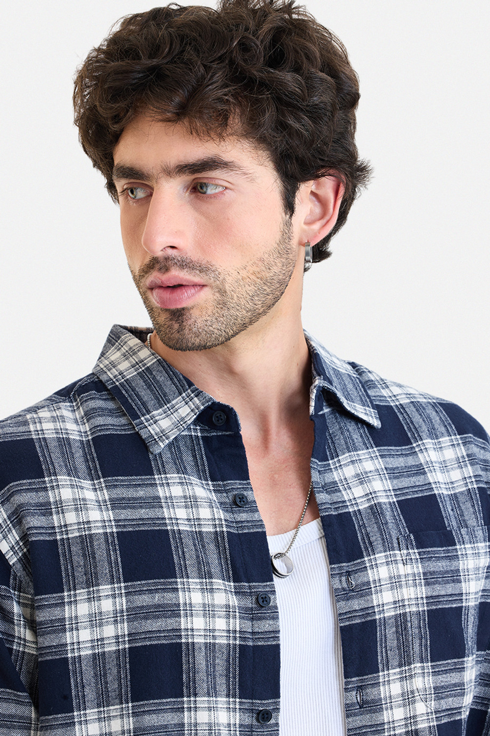 Image of Snitch Men Checkered Casual Dark Blue Shirt