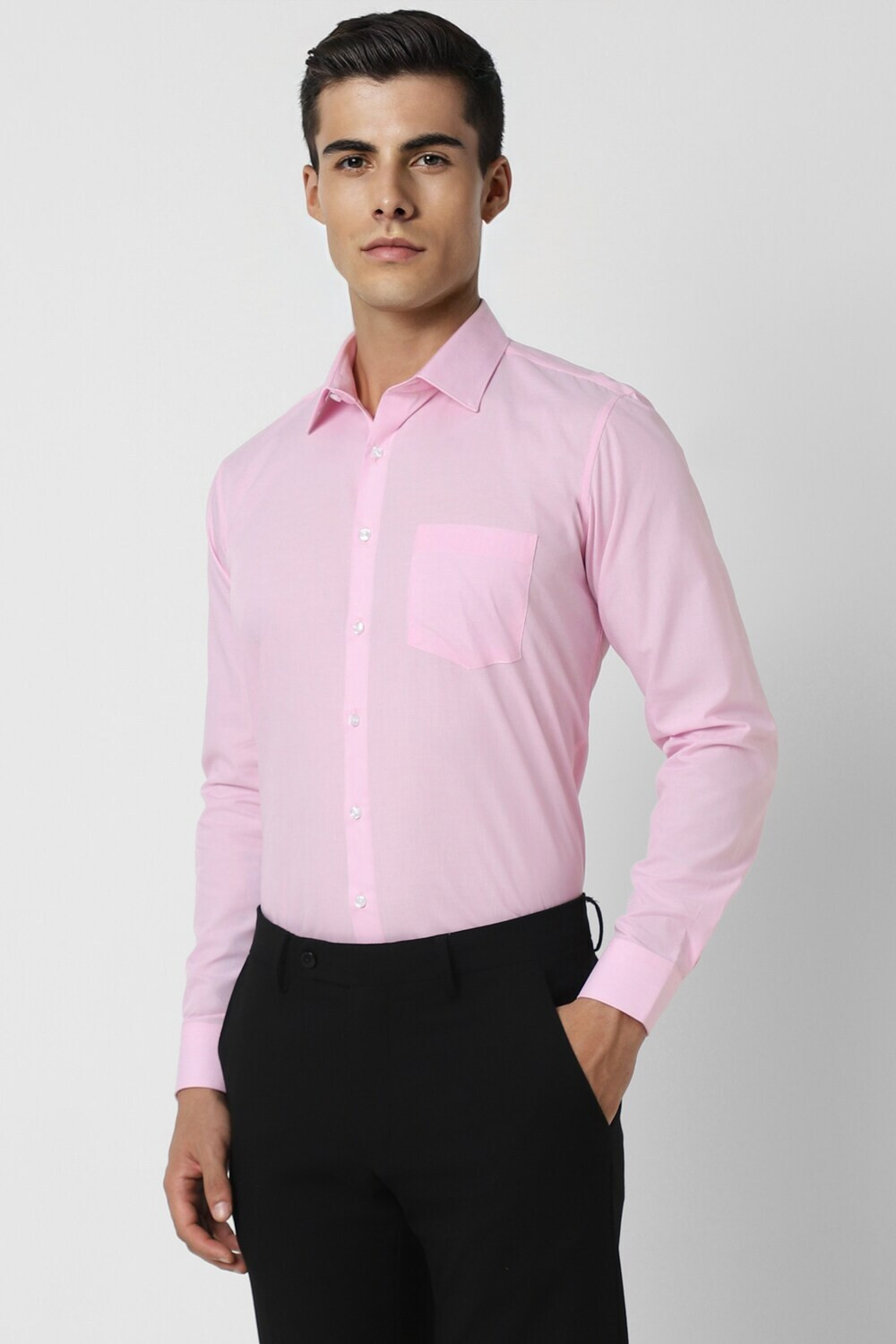 Image of VAN HEUSEN Men Solid Formal Pink Shirt