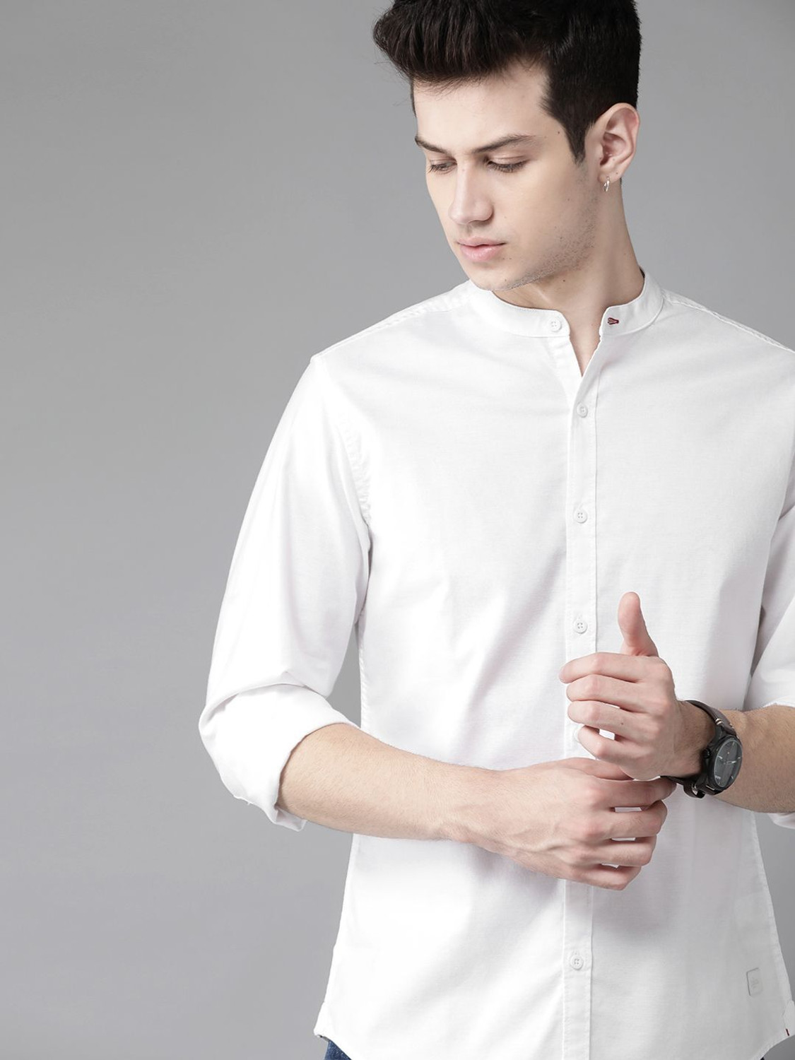 Image of Roadster Men Solid Casual White Shirt
