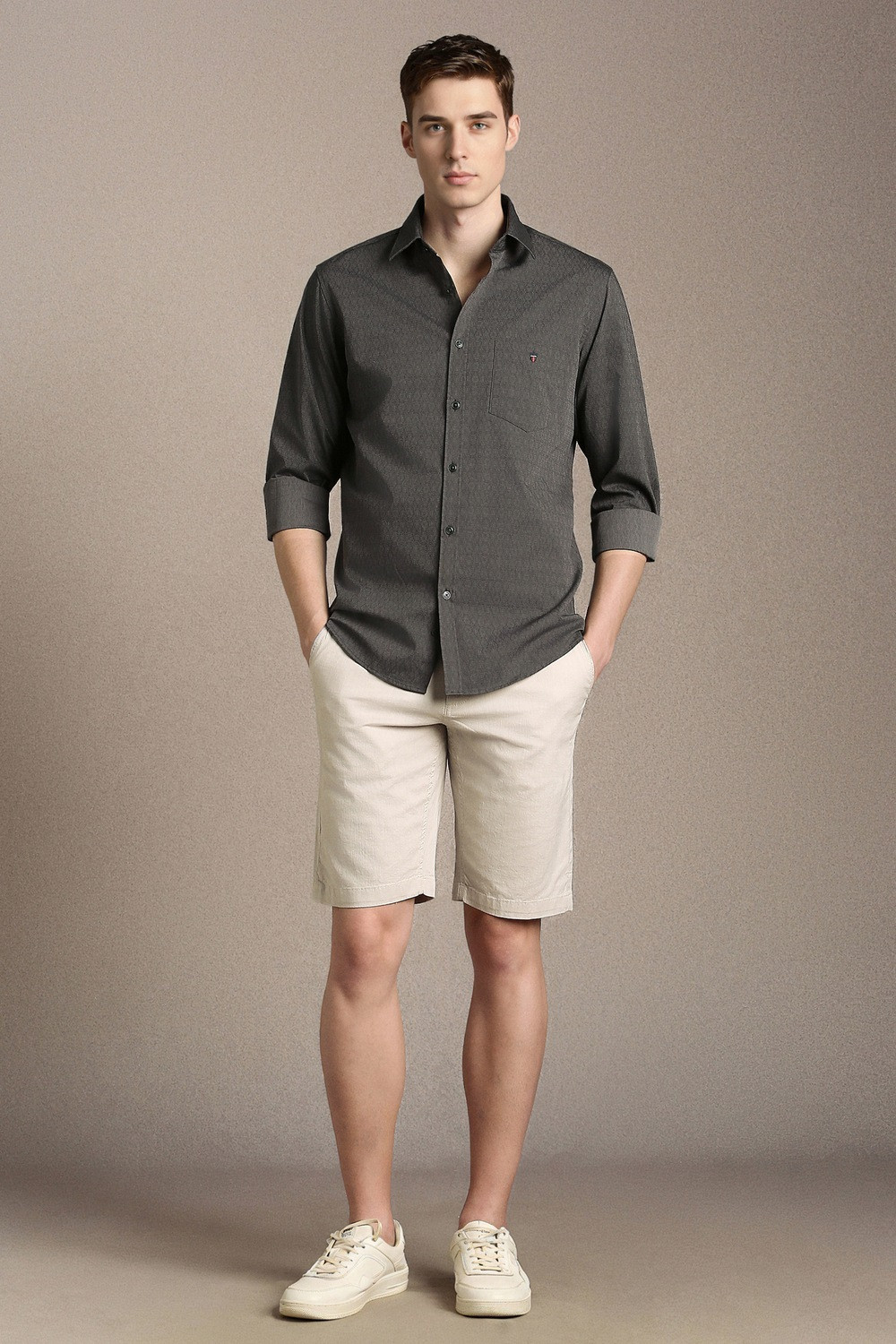 Image of LOUIS PHILIPPE Men Self Design Casual Grey Shirt