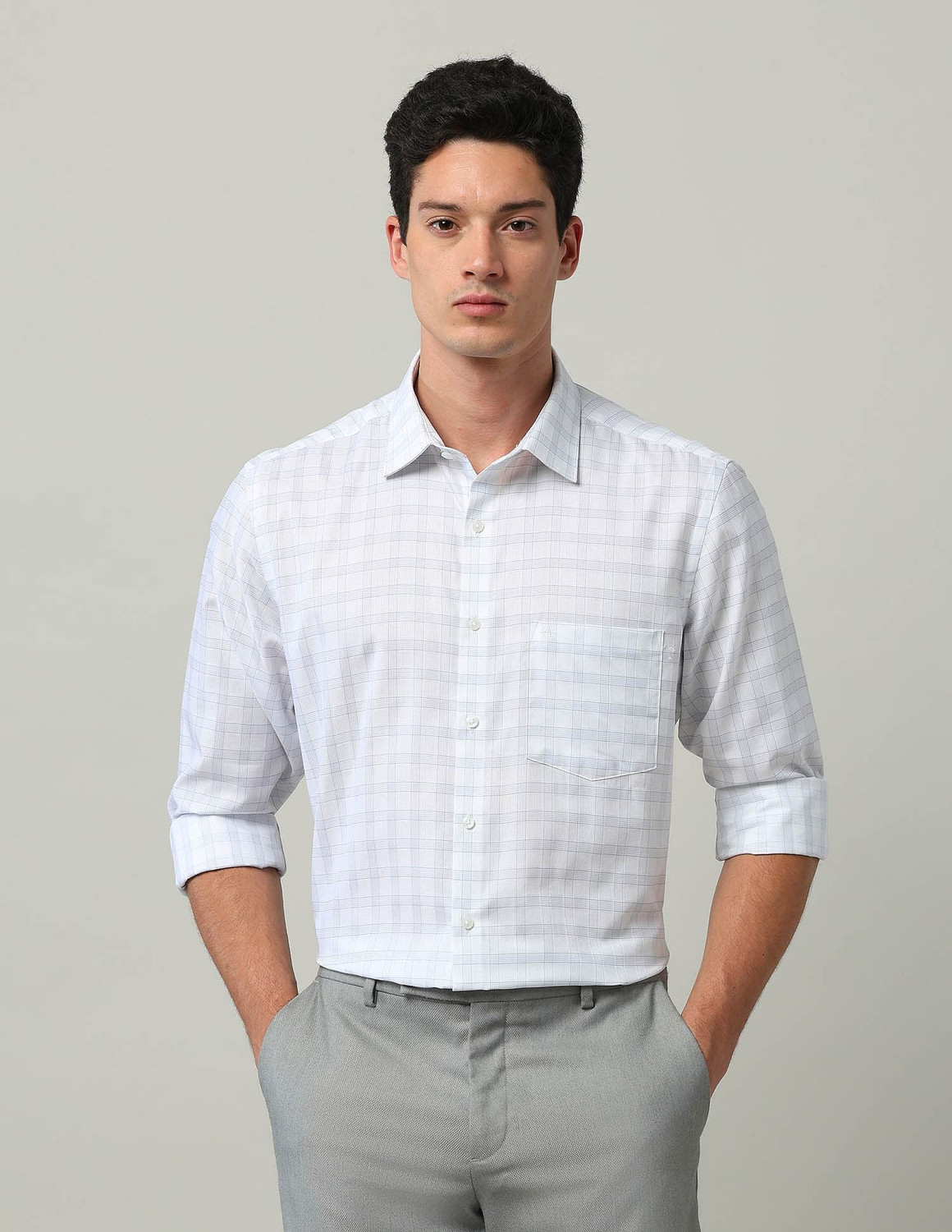 Image of ARROW Men Regular Fit Checkered Spread Collar Formal Shirt