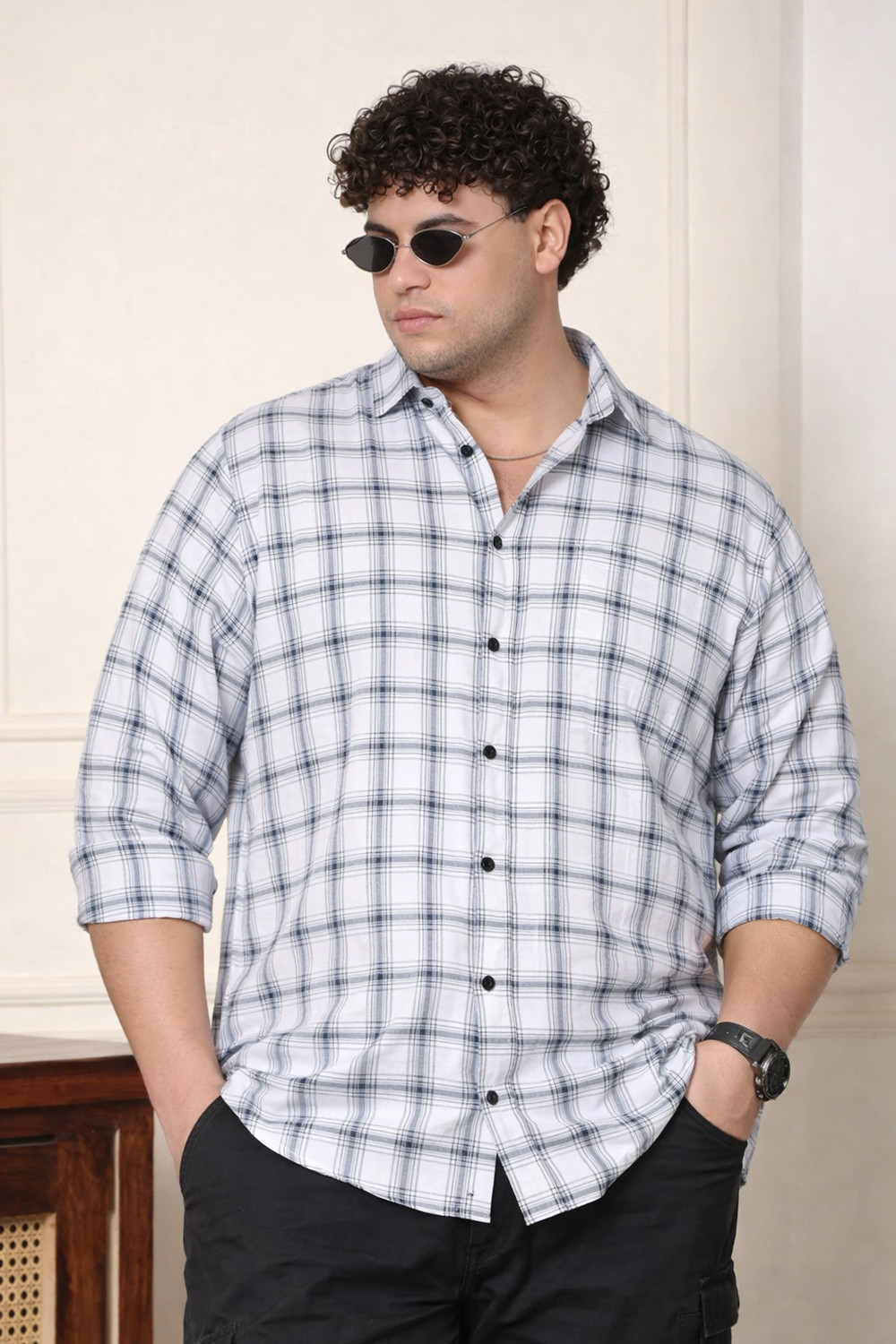 Image of METRONAUT PLUS Men Checkered Casual White Shirt
