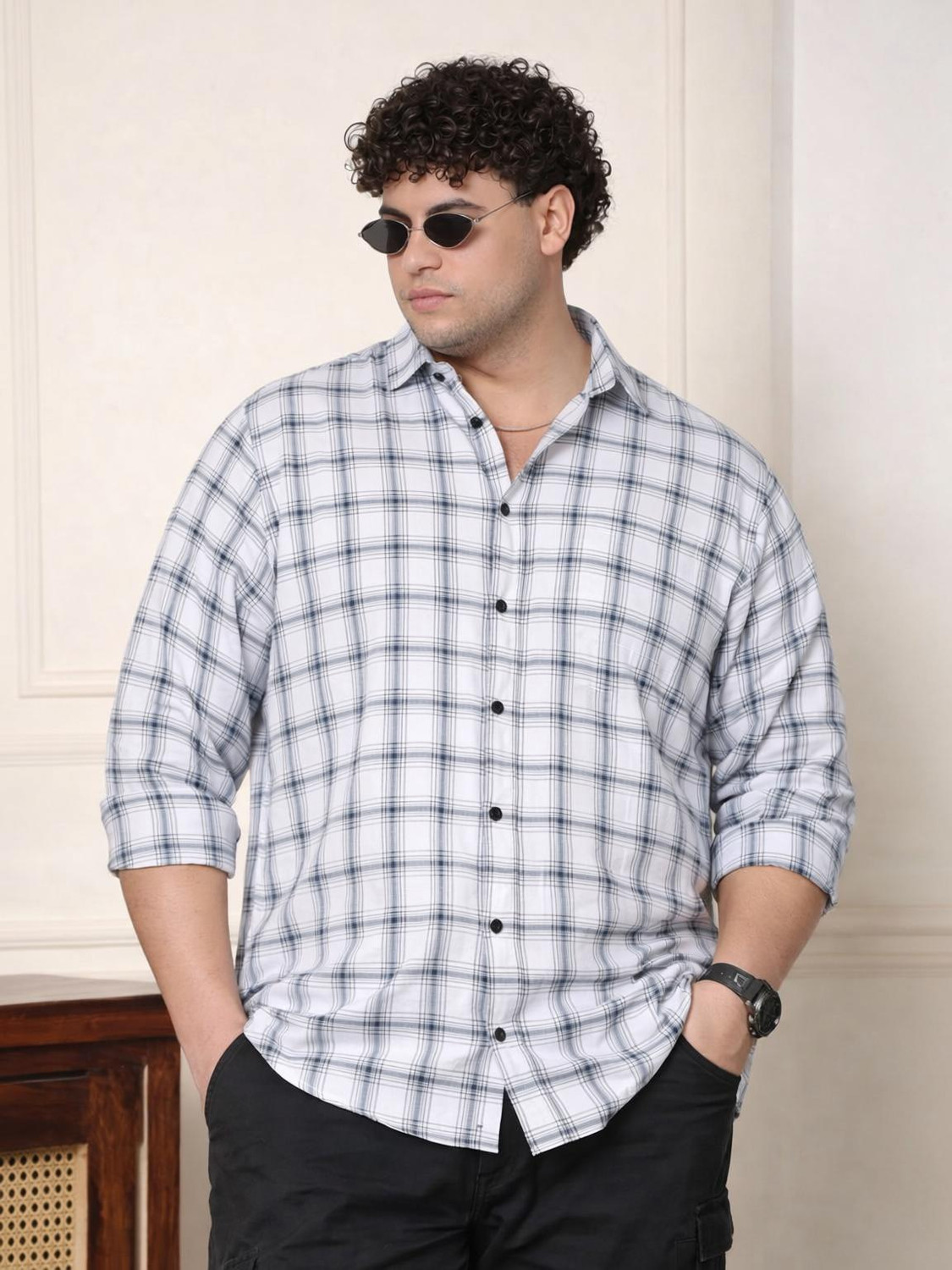 Image of METRONAUT PLUS Men Checkered Casual White Shirt