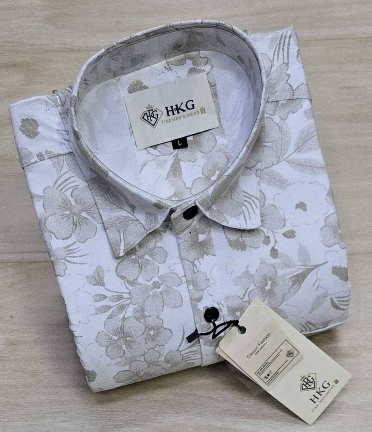 HKG Men Beige Floral Print Casual Shirt - Image 3
