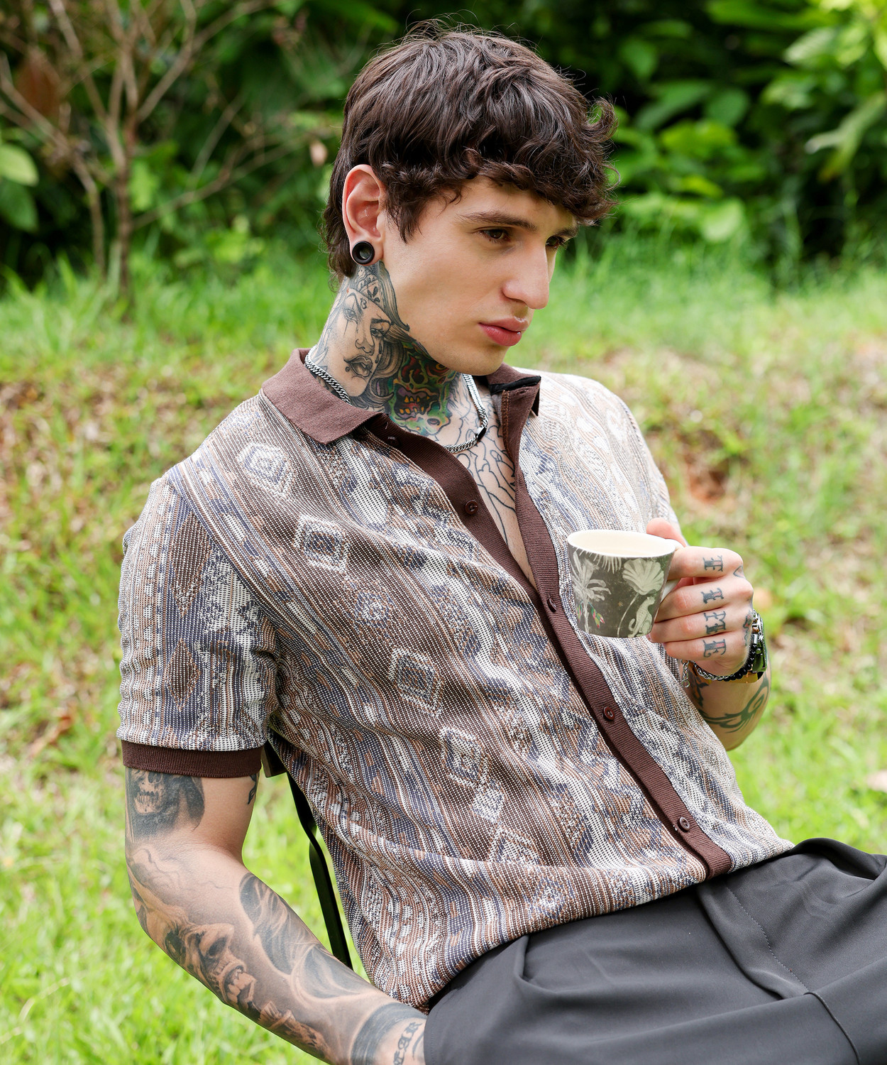 Image of CAMPUS SUTRA Men Self Design Casual Brown Shirt