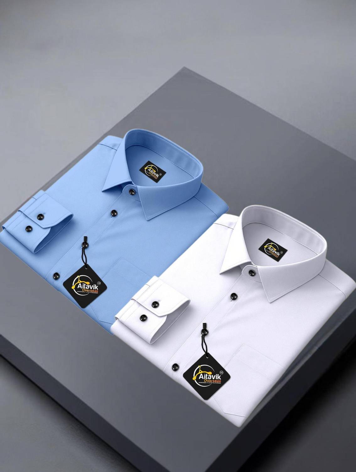 AITAVIKOVERSEAS Men Solid Casual Light Blue, White Shirt