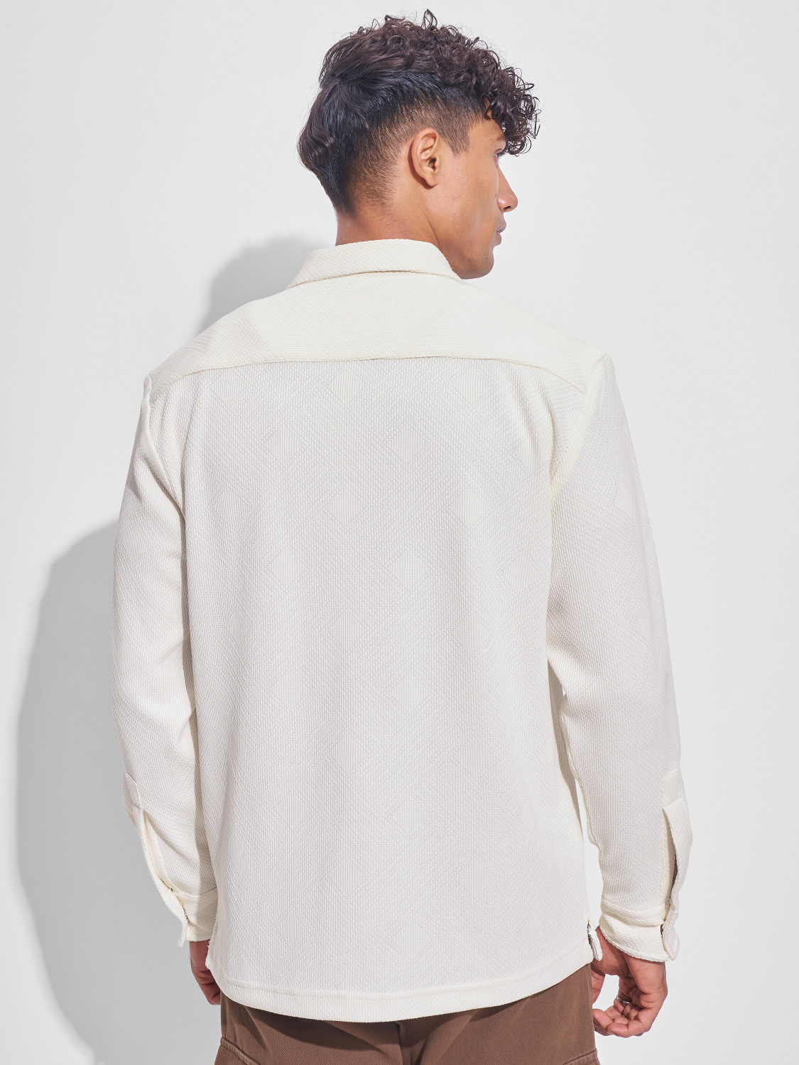 Image of HIGHLANDER Men Self Design Casual Cream Shirt
