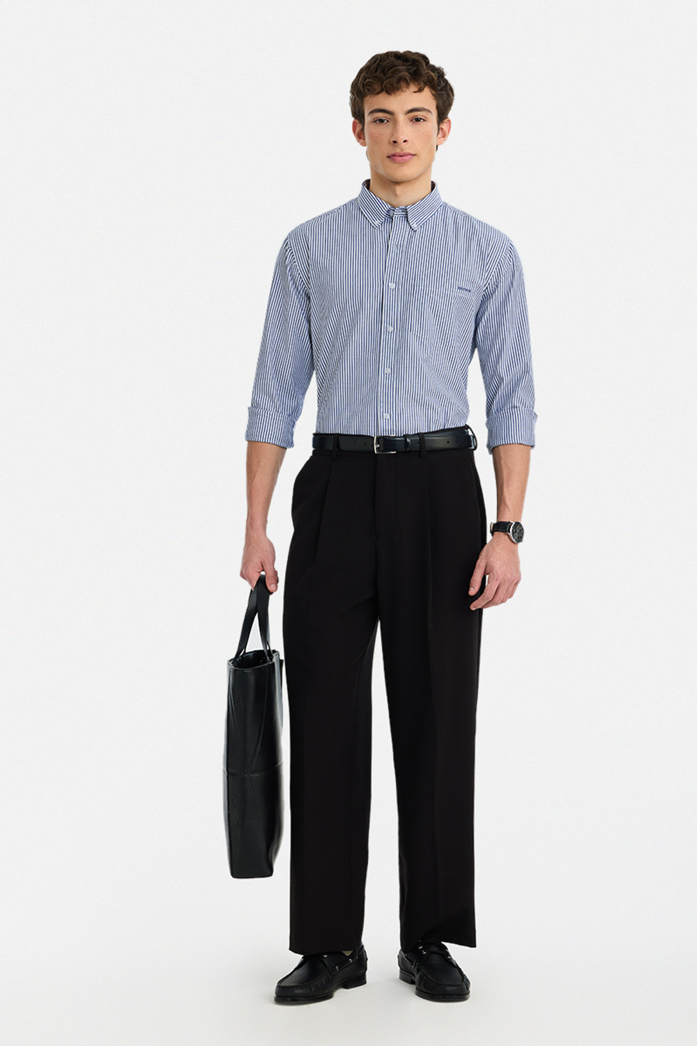 Image of Snitch Men Striped Casual Dark Blue Shirt