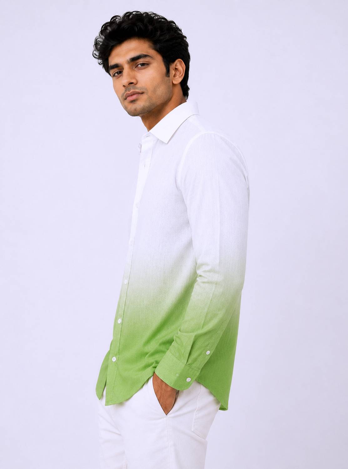SAMAVARTDESIGNS Men Ombre Casual Shirt (White, Green) - Image 3