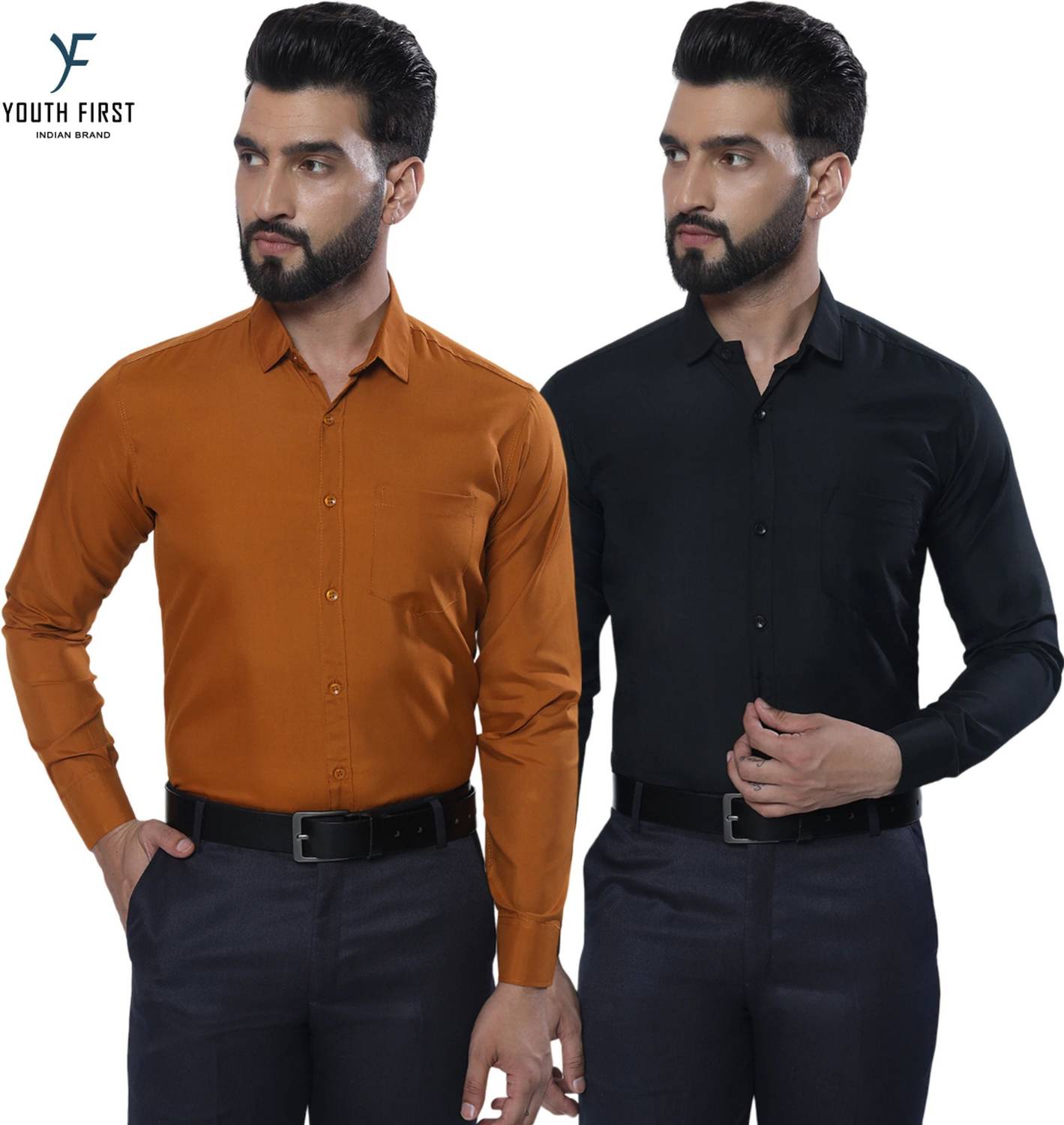 youth first Men Relaxed Fit Fit Solid Spread Collar Formal Shirt