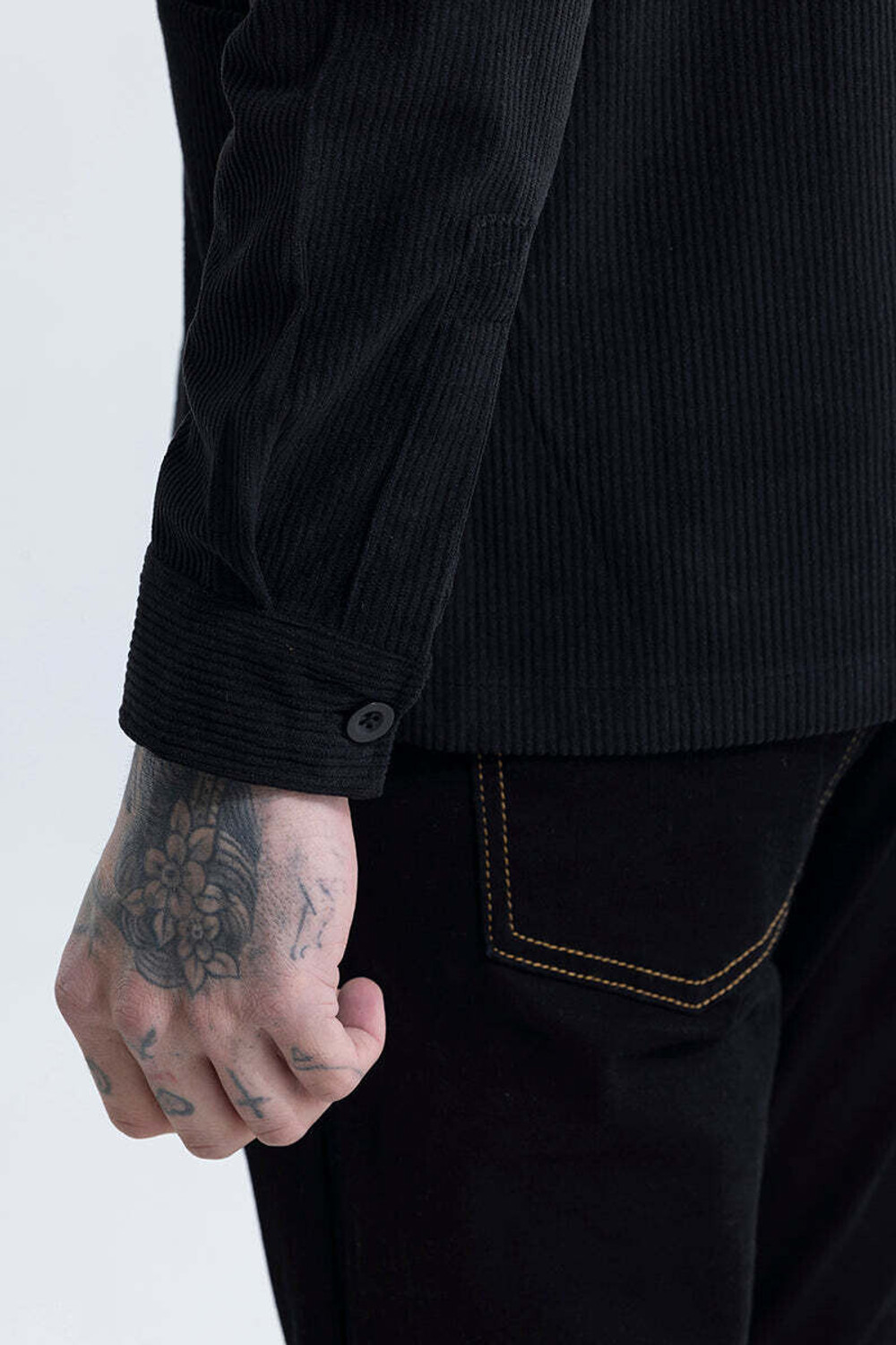 Image of Snitch Men Solid Casual Black Shirt