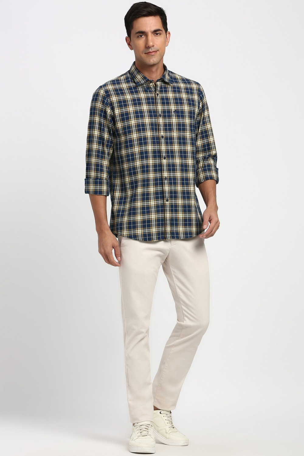 Image of PETER ENGLAND Men Checkered Casual Dark Blue Shirt